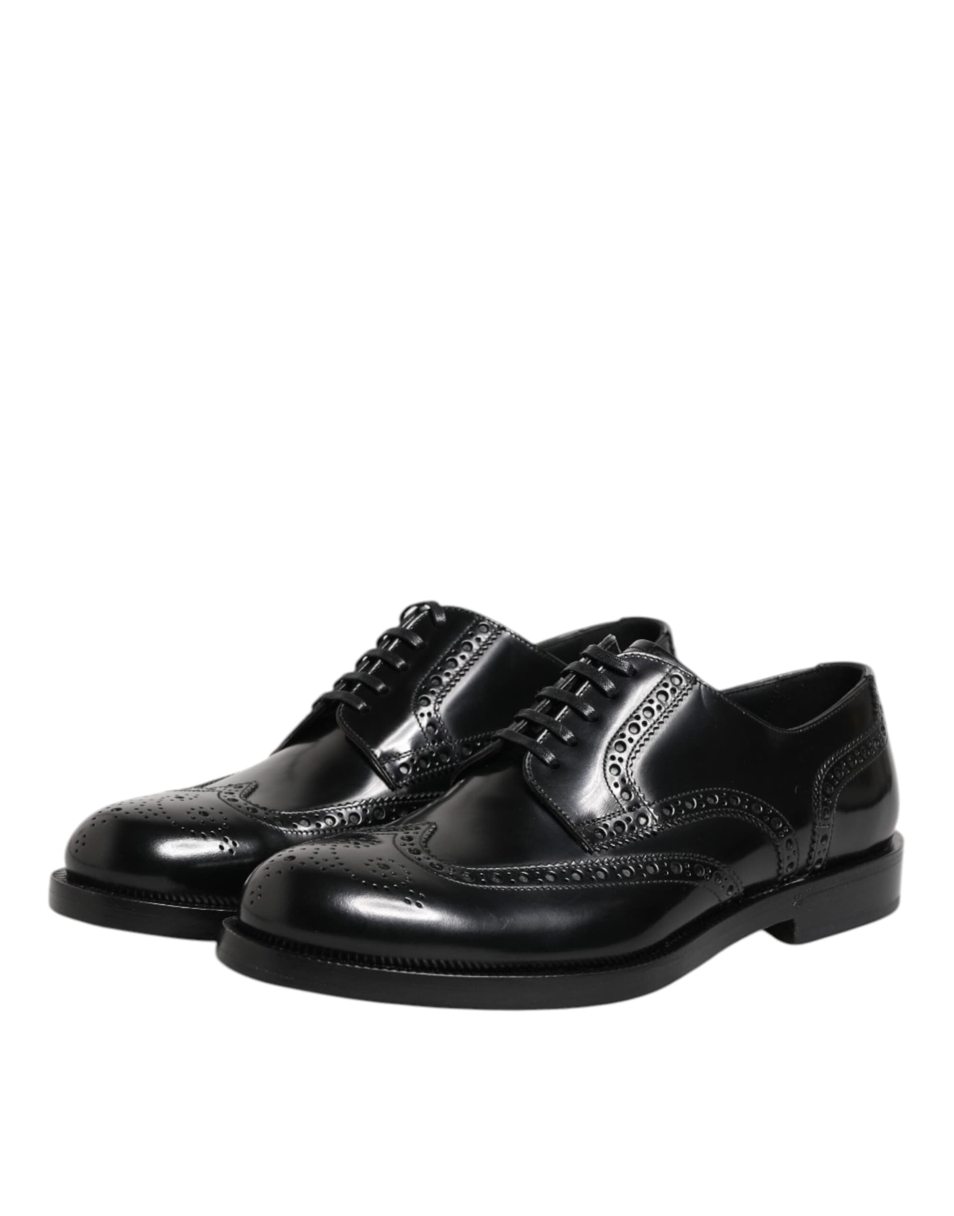 Dolce & Gabbana Black Leather Derby Wingtip Formal Shoes - 3