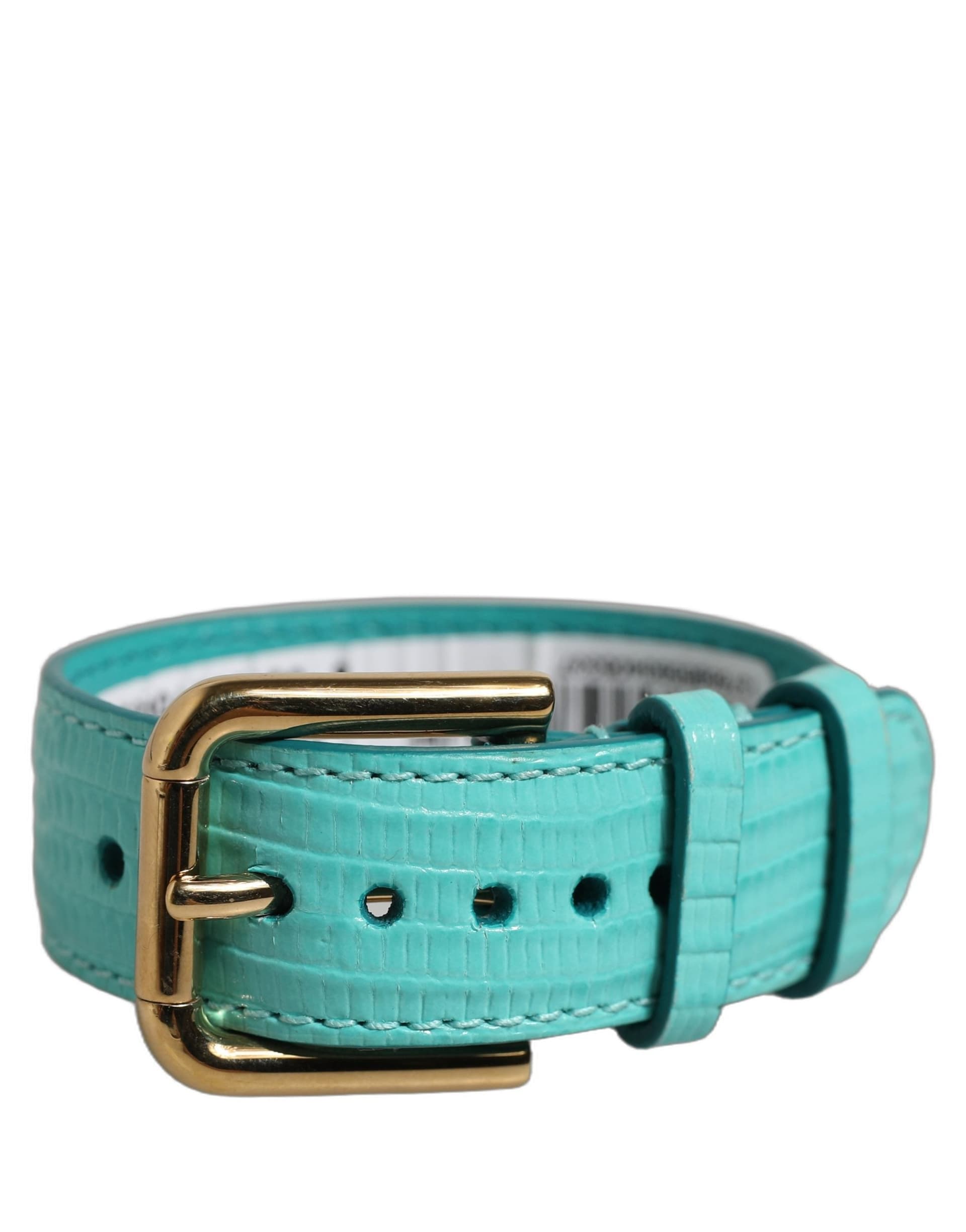 Dolce & Gabbana Blue Textured Leather Gold Buckle Belt Strap Bracelet - 2