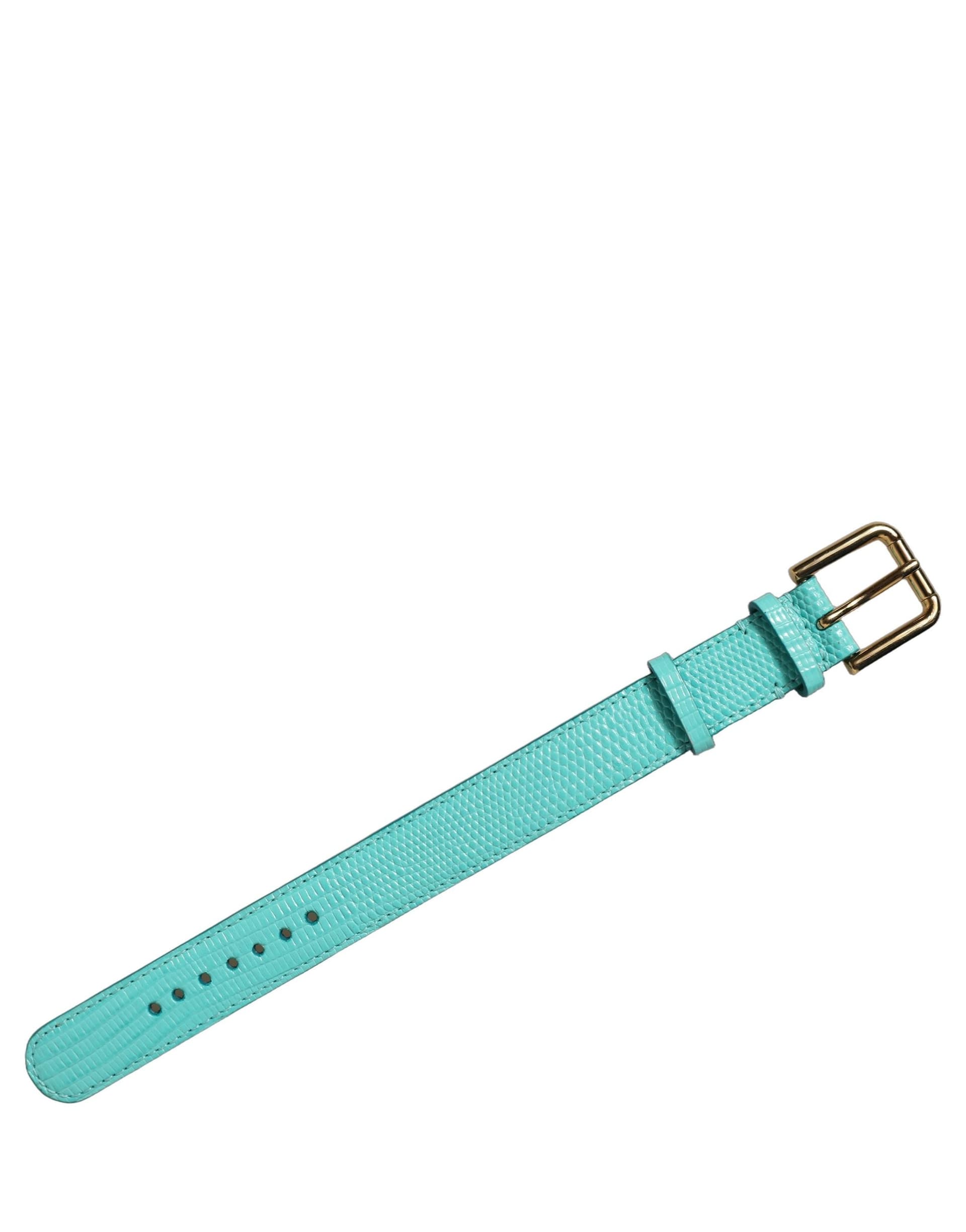 Dolce & Gabbana Blue Textured Leather Gold Buckle Belt Strap Bracelet - 3