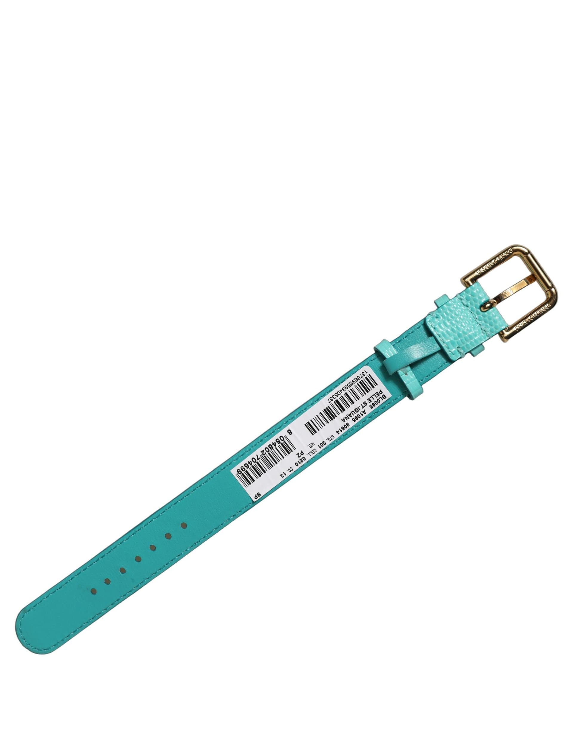 Dolce & Gabbana Blue Textured Leather Gold Buckle Belt Strap Bracelet - 4
