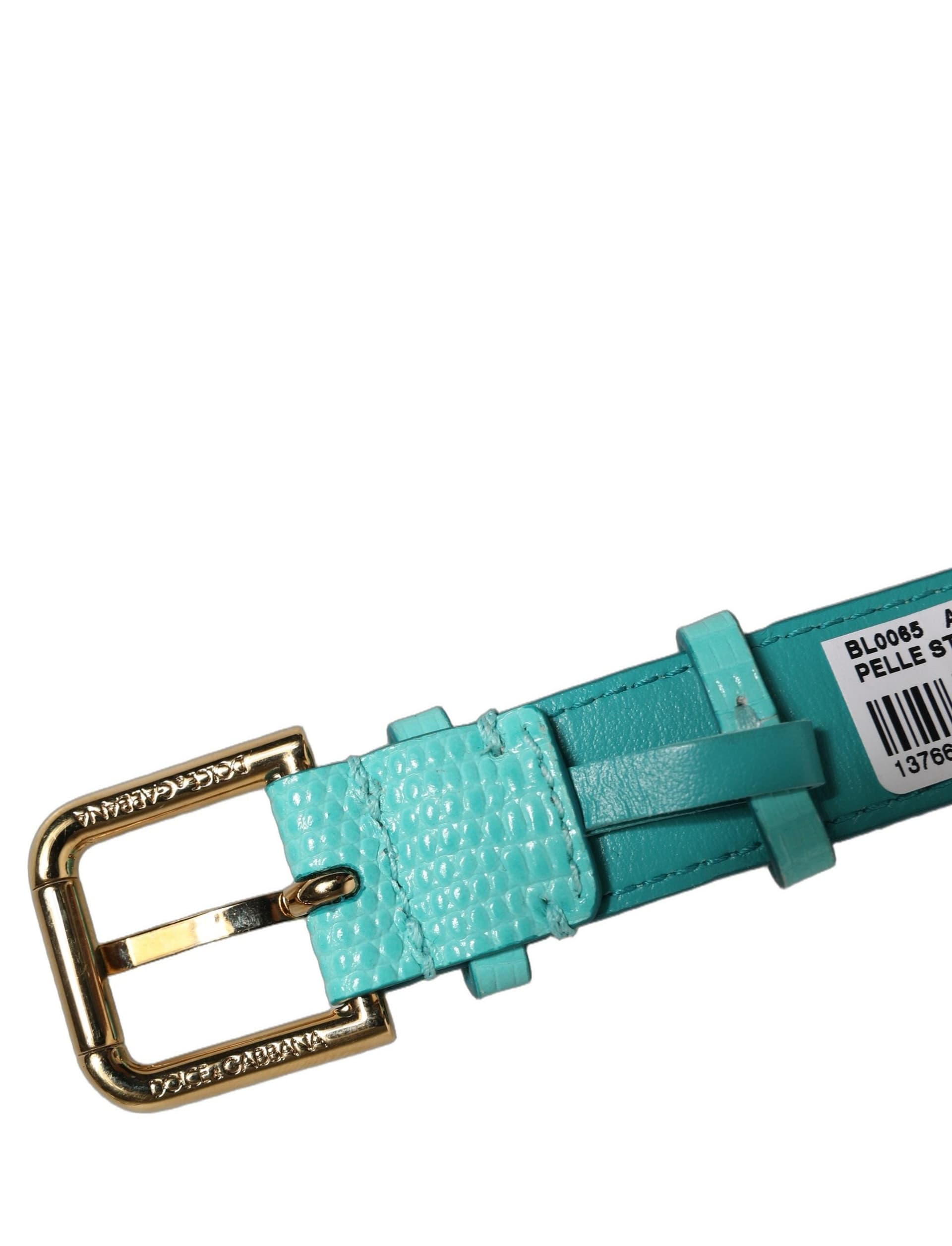 Dolce & Gabbana Blue Textured Leather Gold Buckle Belt Strap Bracelet - 6