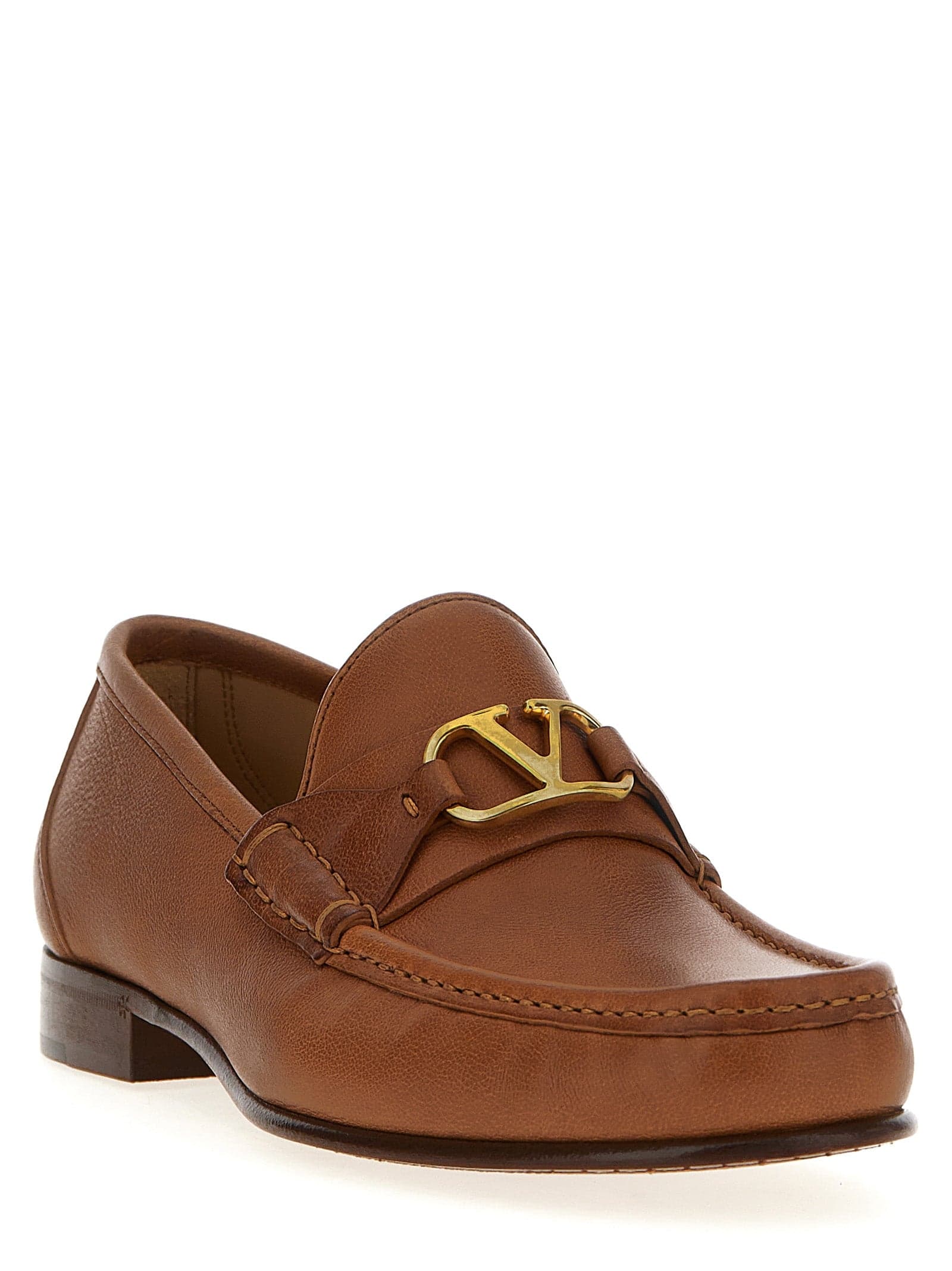Valentino Garavani Brown Leather Slip-On Loafers - 2