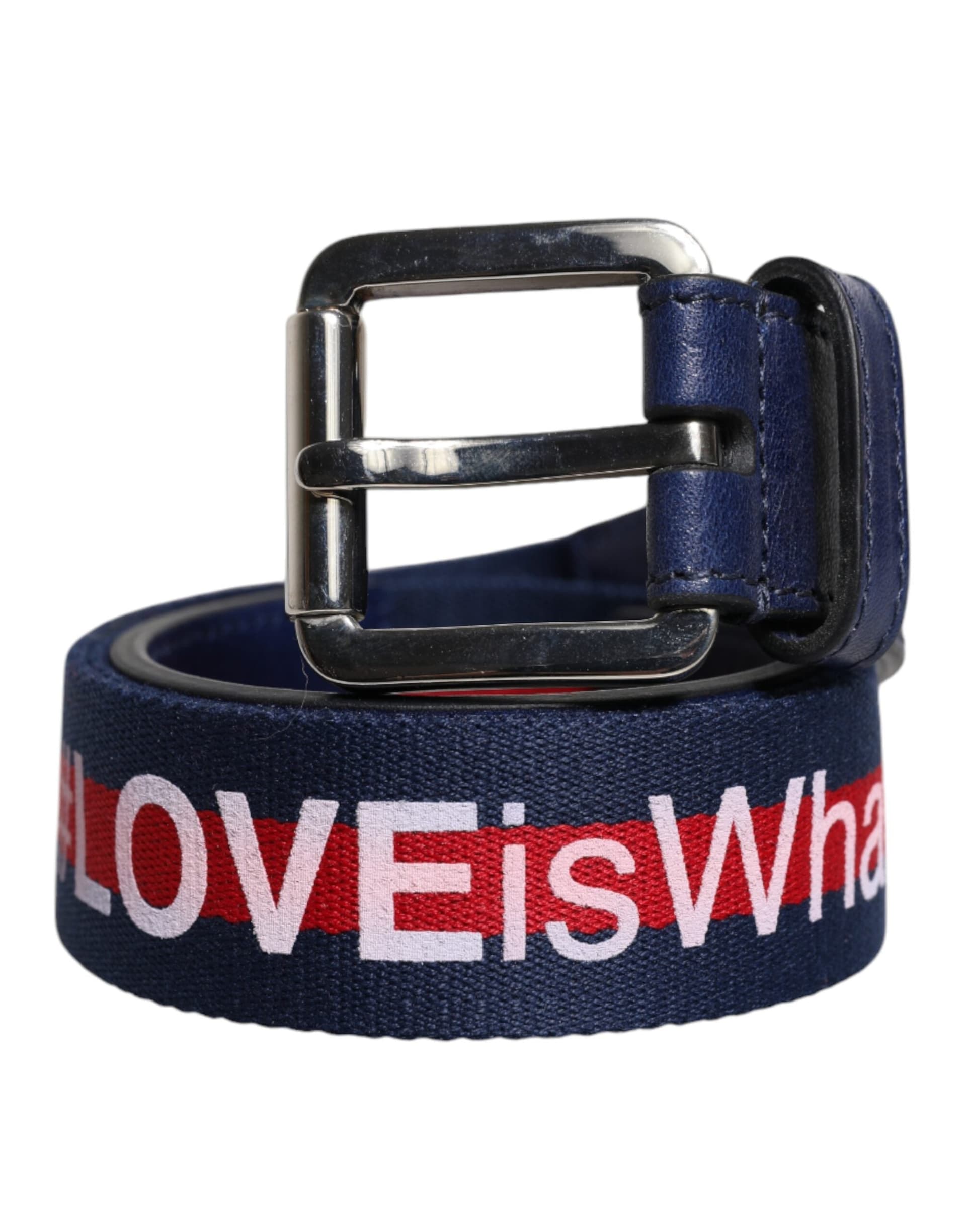 Dolce & Gabbana Blue Cotton Leather Printed Metal Buckle Belt - 2