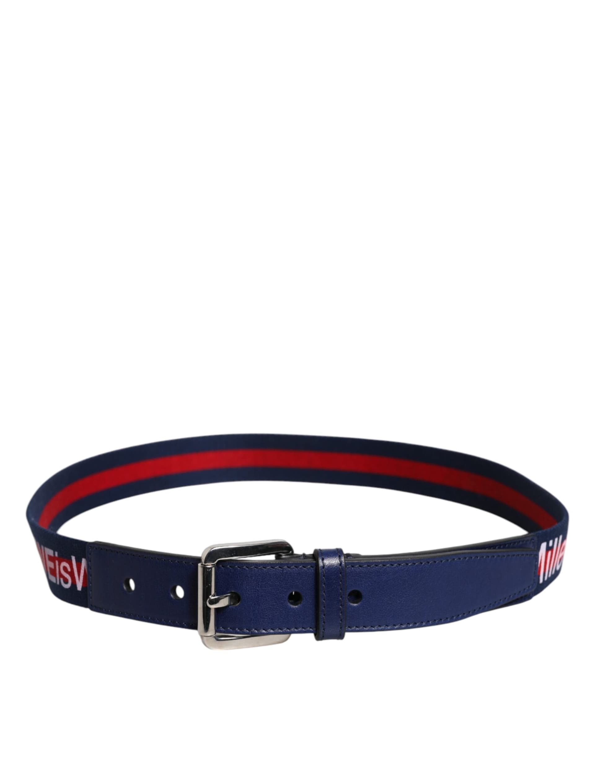 Dolce & Gabbana Blue Cotton Leather Printed Metal Buckle Belt - 3
