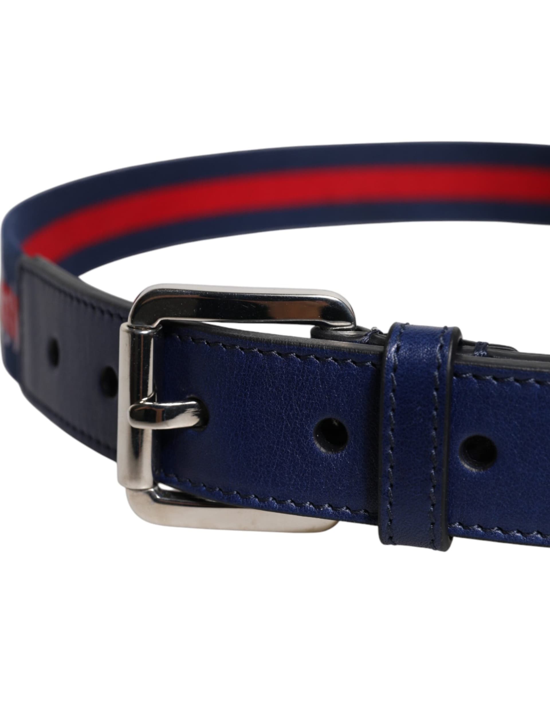 Dolce & Gabbana Blue Cotton Leather Printed Metal Buckle Belt - 4