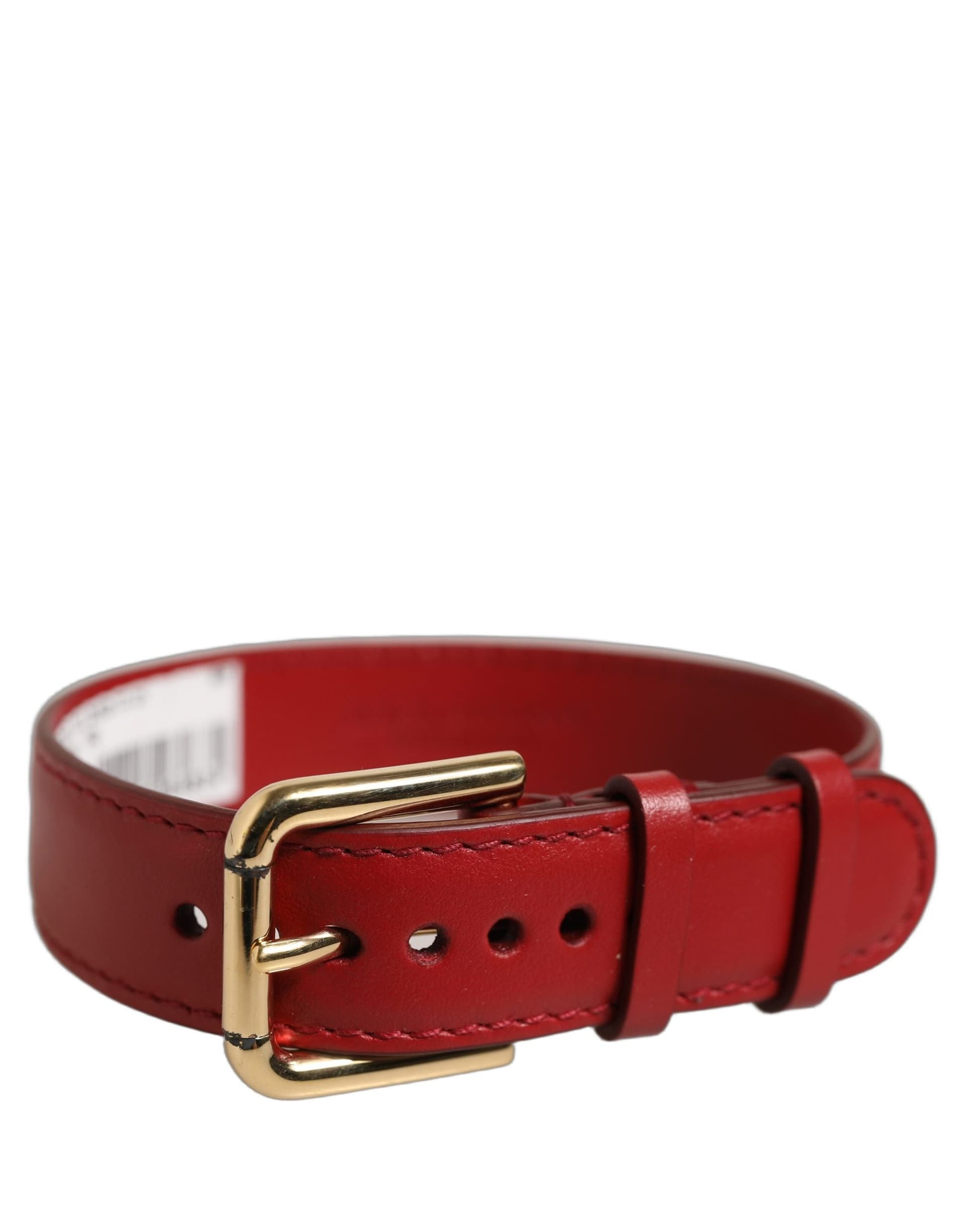 Dolce & Gabbana Red Calfskin Leather Gold Buckle Belt Strap Bracelet - 2