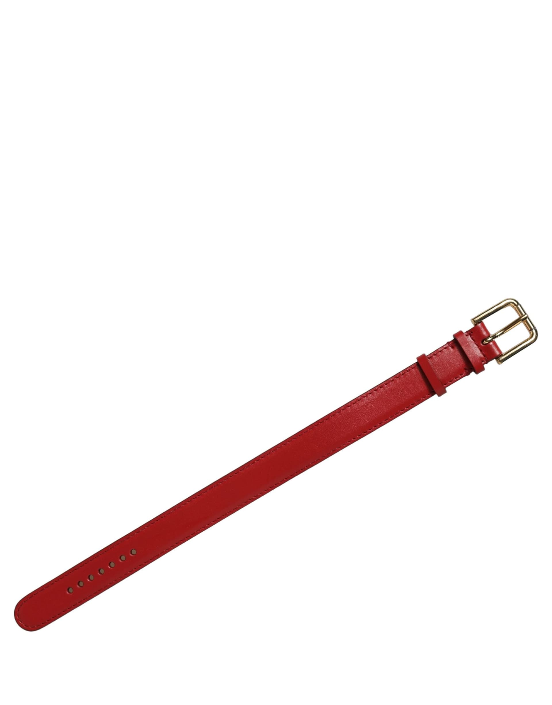 Dolce & Gabbana Red Calfskin Leather Gold Buckle Belt Strap Bracelet - 3
