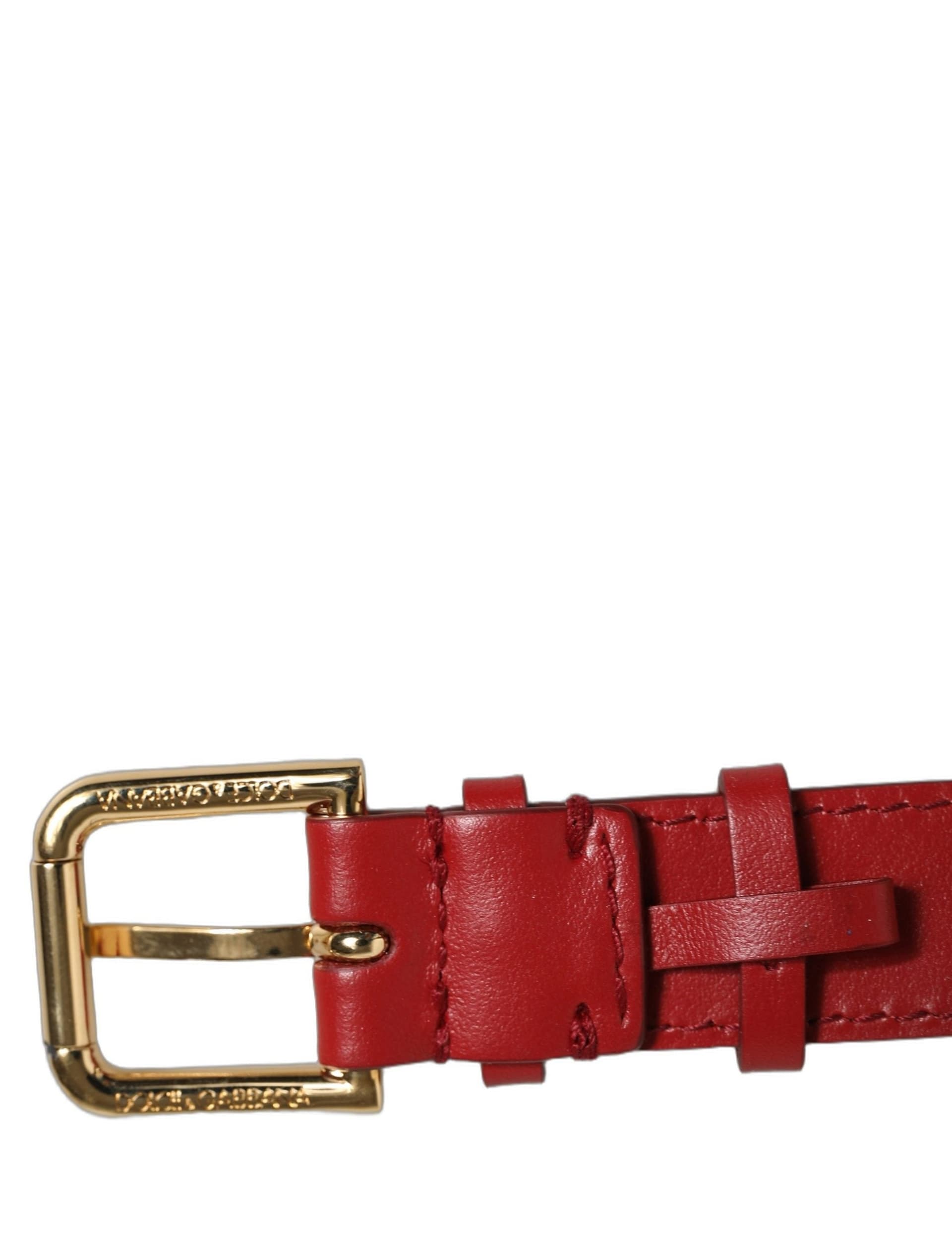 Dolce & Gabbana Red Calfskin Leather Gold Buckle Belt Strap Bracelet - 7