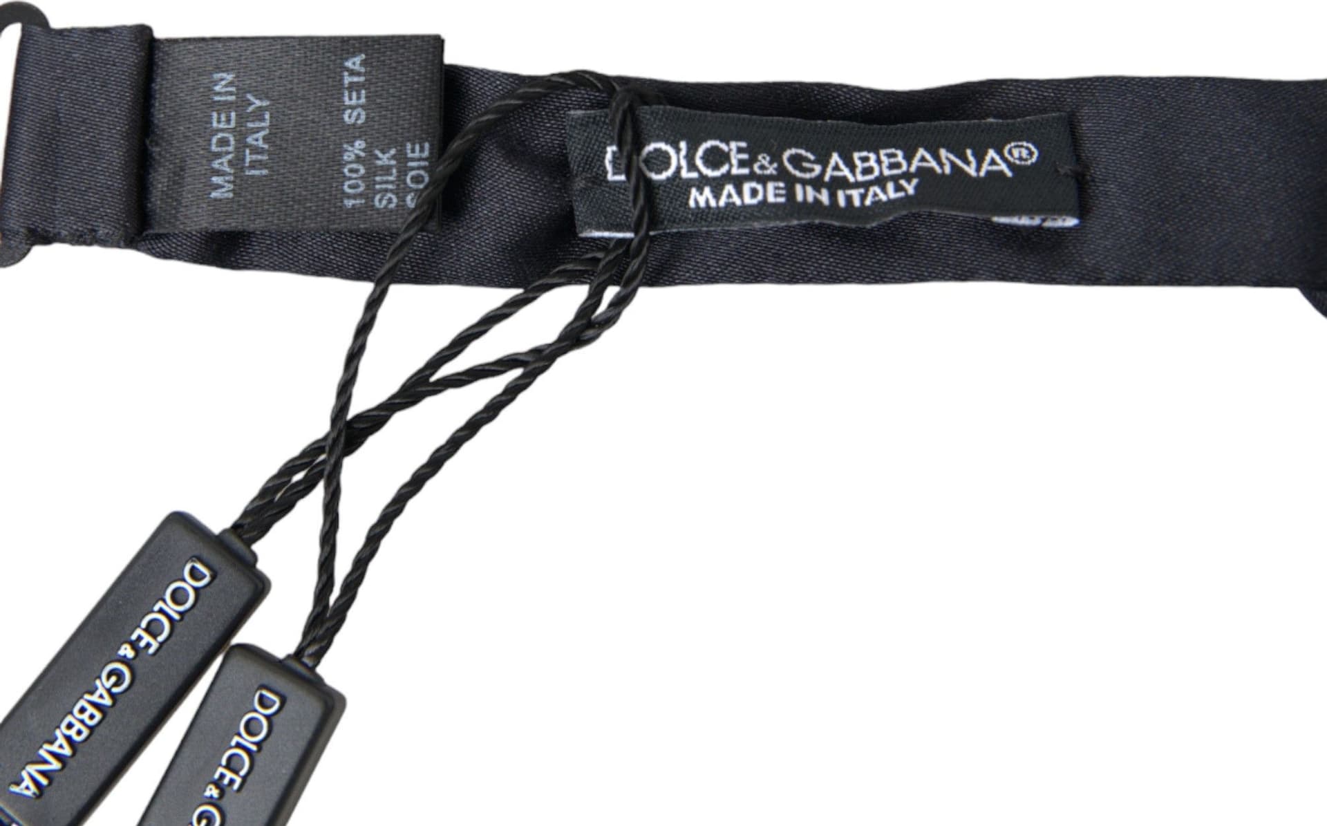 Dolce & Gabbana Dark Blue Silk Satin Adjustable Neck Men Papillon Bow Tie - 3