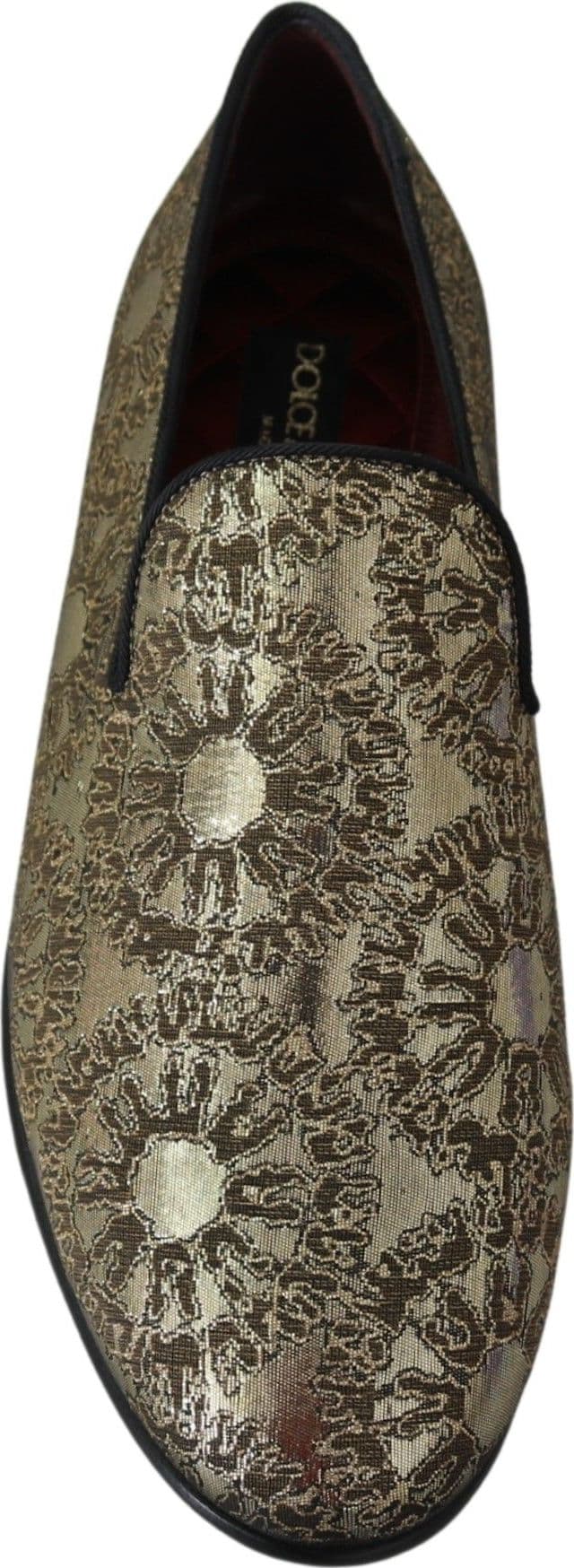 Dolce & Gabbana Gold Jacquard Flats Mens Loafers Shoes - 2
