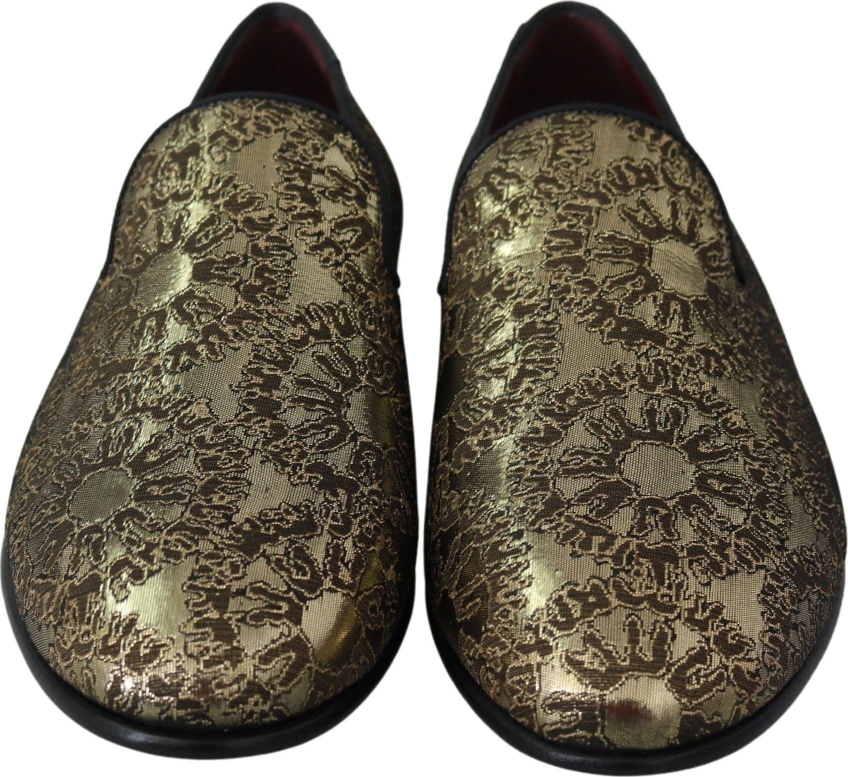 Dolce & Gabbana Gold Jacquard Flats Mens Loafers Shoes - 3