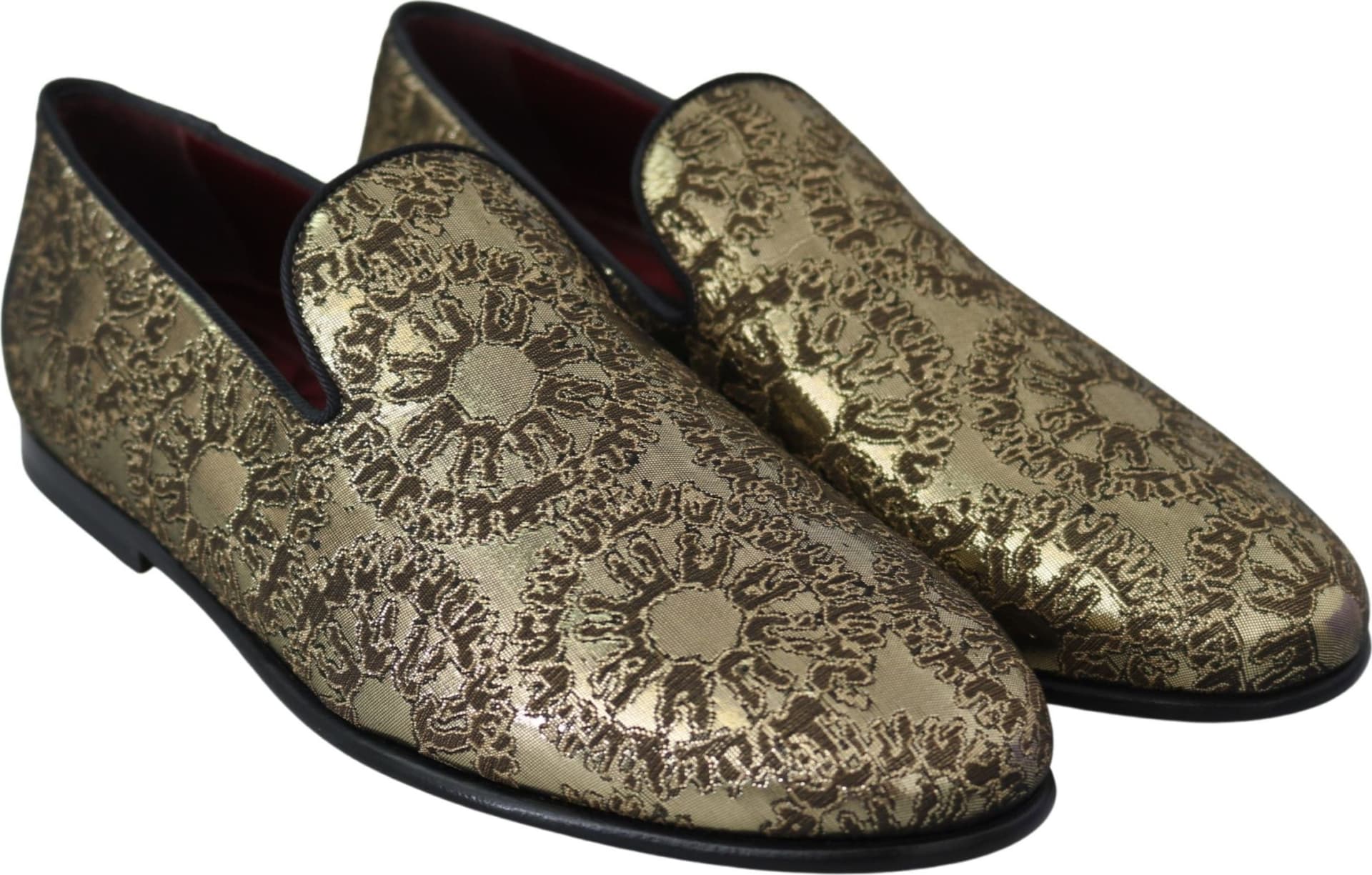 Dolce & Gabbana Gold Jacquard Flats Mens Loafers Shoes - 4