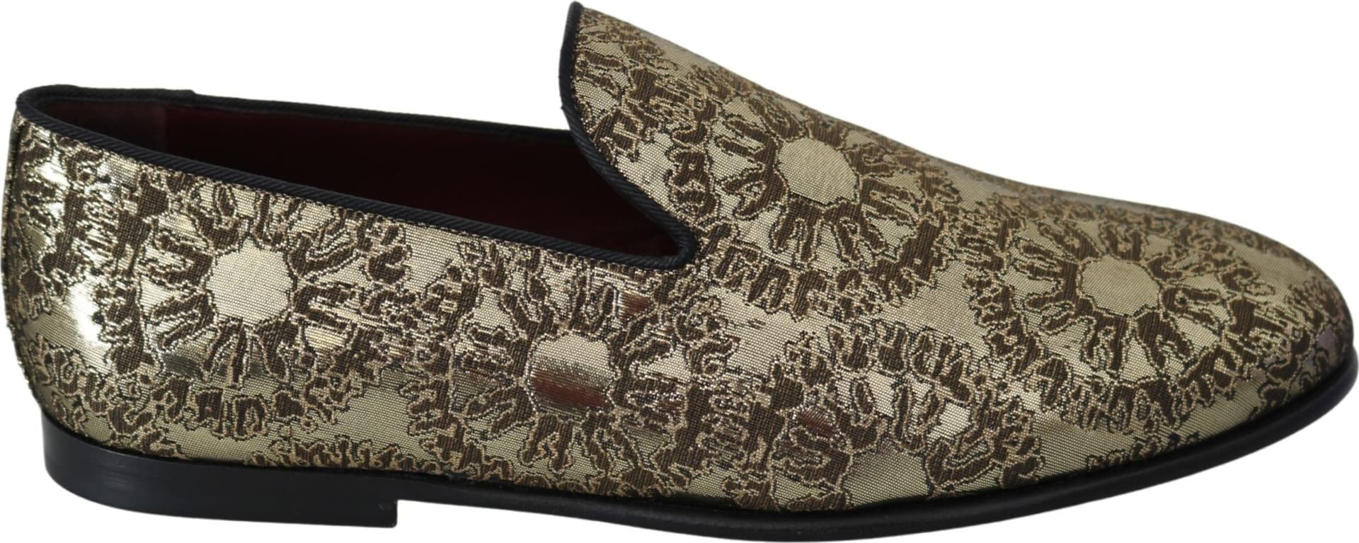 Dolce & Gabbana Gold Jacquard Flats Mens Loafers Shoes - 6