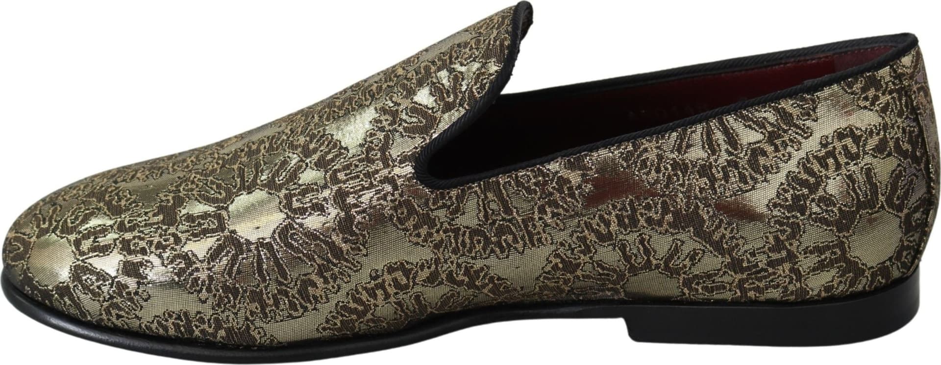 Dolce & Gabbana Gold Jacquard Flats Mens Loafers Shoes - 7