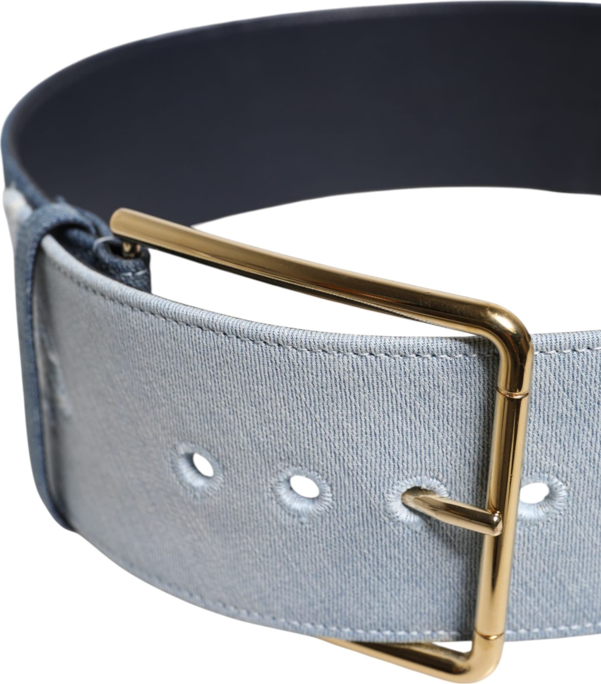 Dolce & Gabbana Two Tone Blue Denim Gold Metal Buckle Belt - 4