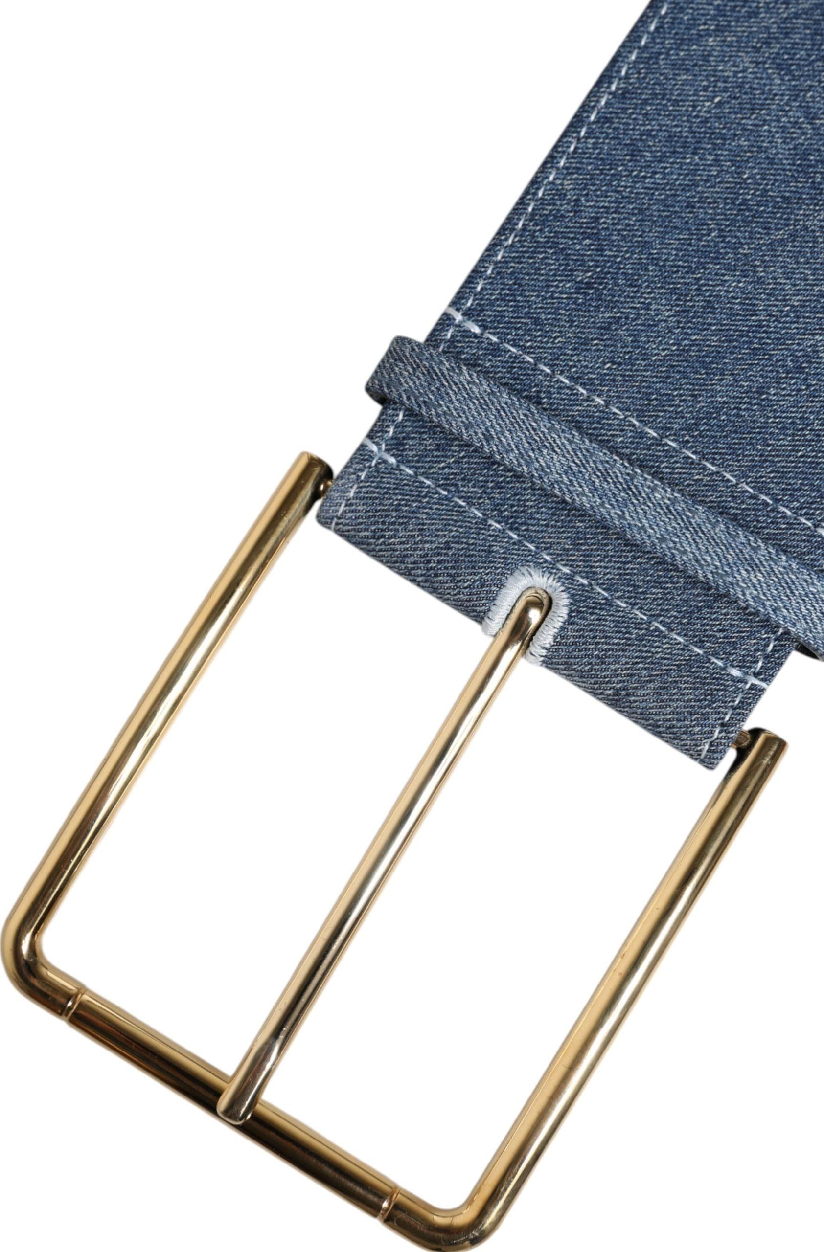 Dolce & Gabbana Two Tone Blue Denim Gold Metal Buckle Belt - 6