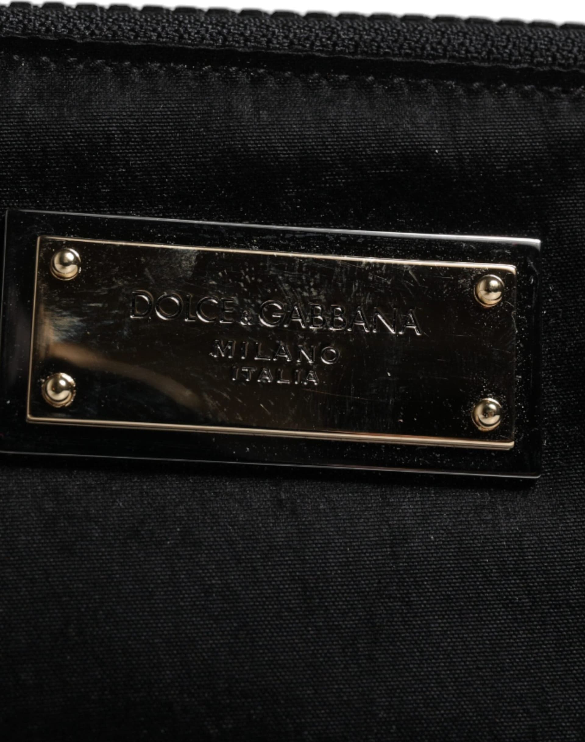 Dolce & Gabbana Black Nylon Logo Plaque Keyring Pouch Clutch Bag - 4