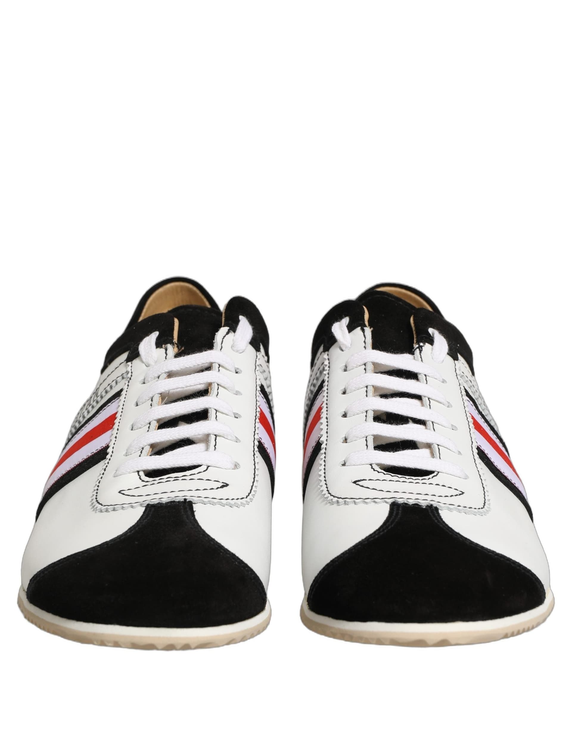 Dolce & Gabbana Black White Leather Suede Low Top Sneakers Shoes - 2