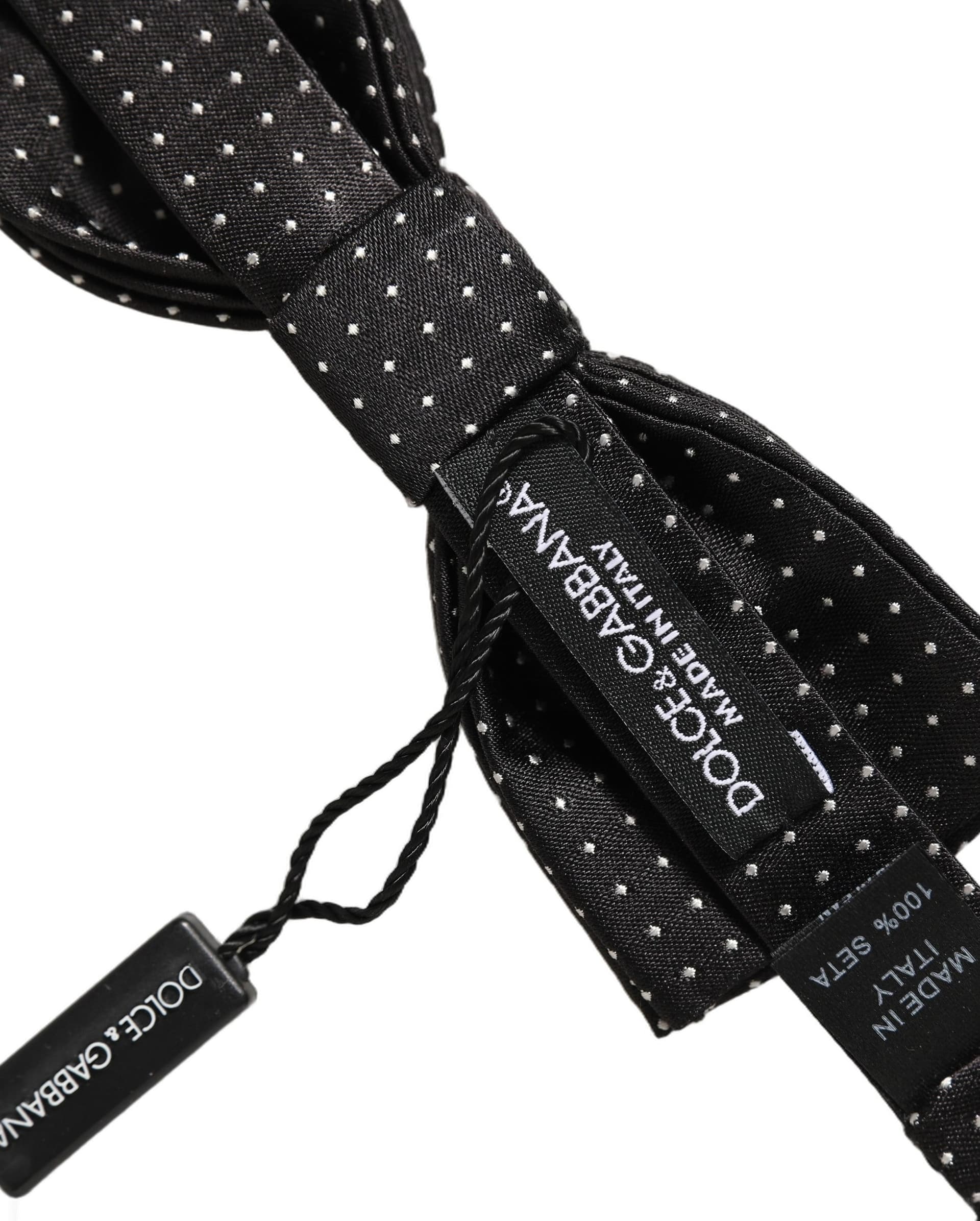 Dolce & Gabbana Black White Polka Dot Adjustable Neck Papillon Bow Tie - 5