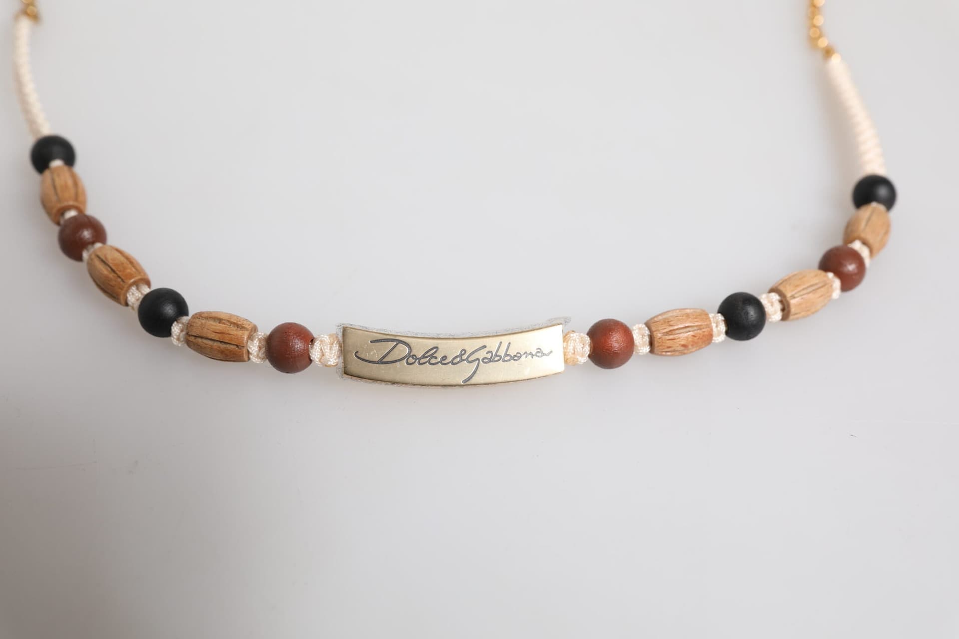 Dolce & Gabbana Black Gold Wooden Beaded Logo Pendant Necklace - 3