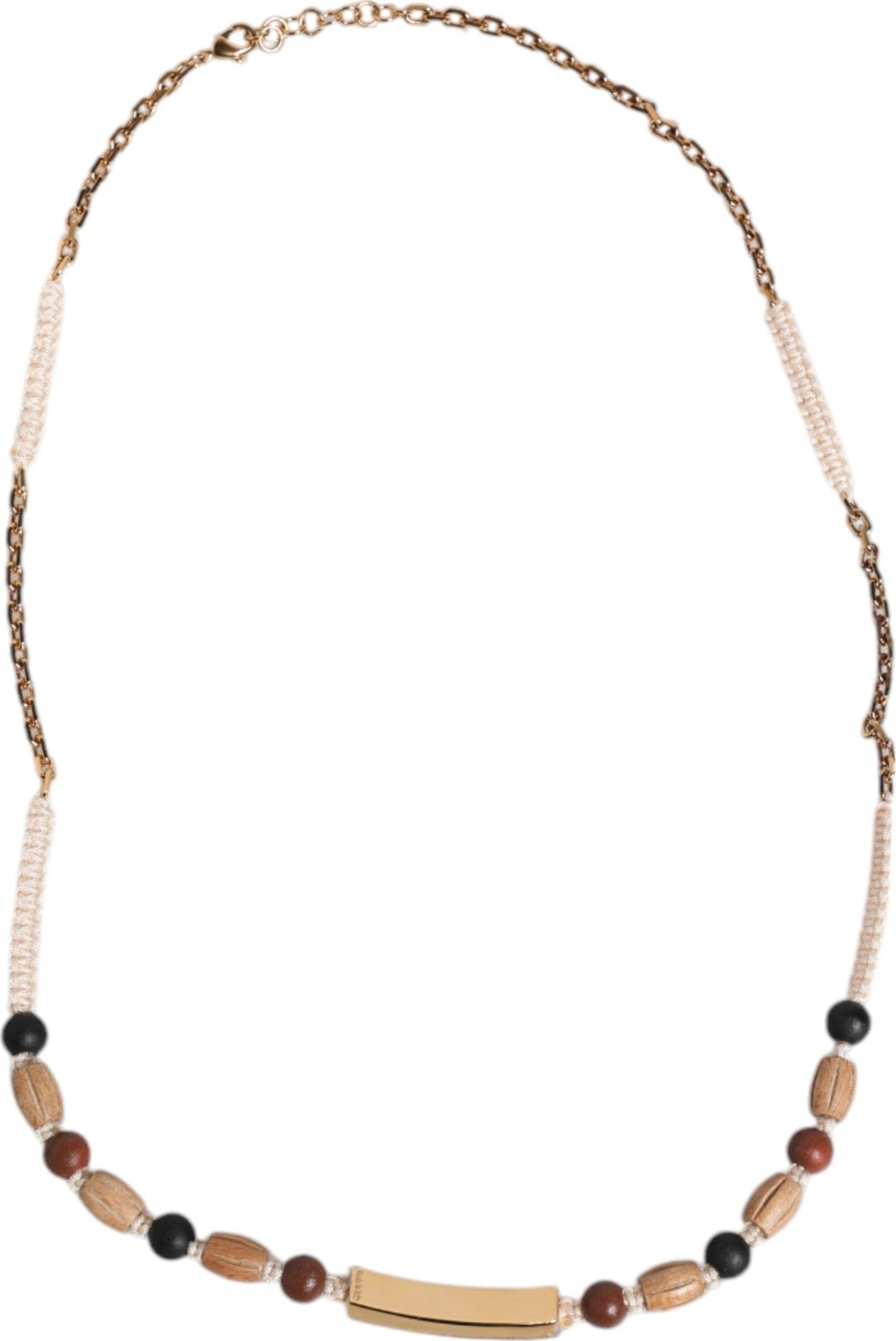 Dolce & Gabbana Black Gold Wooden Beaded Logo Pendant Necklace - 4