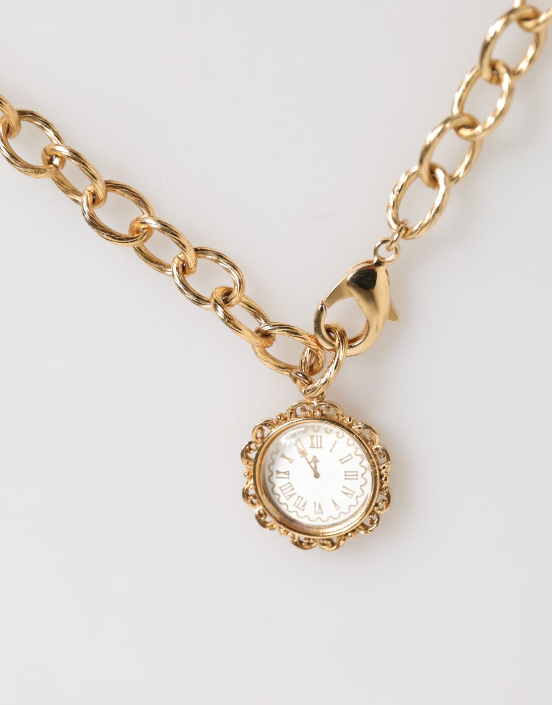 Dolce & Gabbana Gold Crystal Clock Pendant Statement Jewelry Necklace - 4