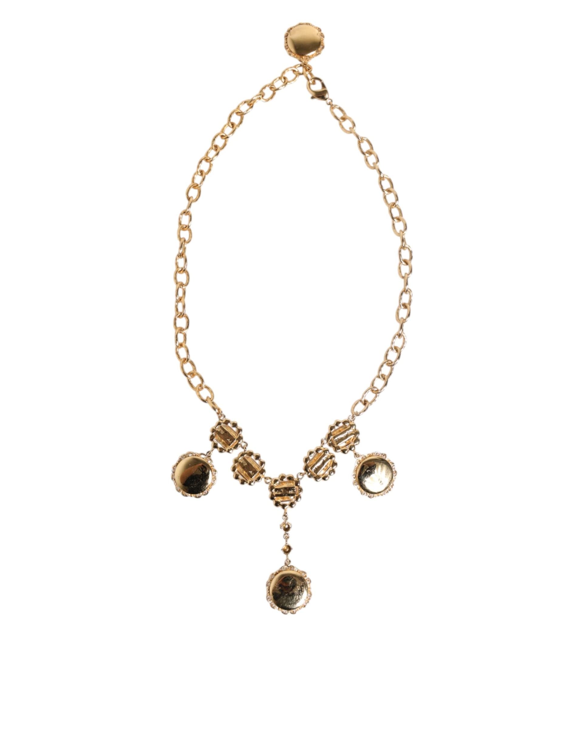 Dolce & Gabbana Gold Crystal Clock Pendant Statement Jewelry Necklace - 6