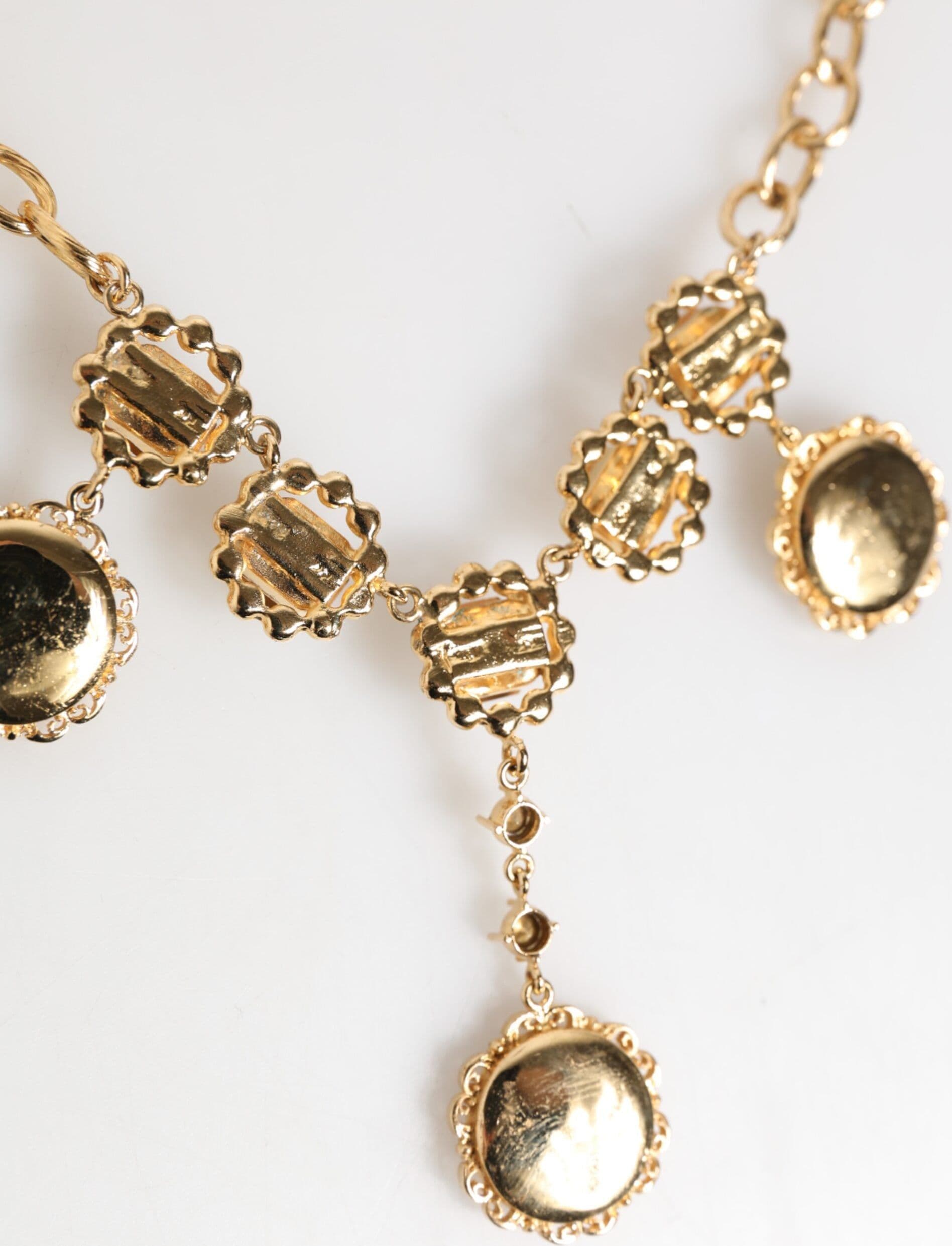 Dolce & Gabbana Gold Crystal Clock Pendant Statement Jewelry Necklace - 7
