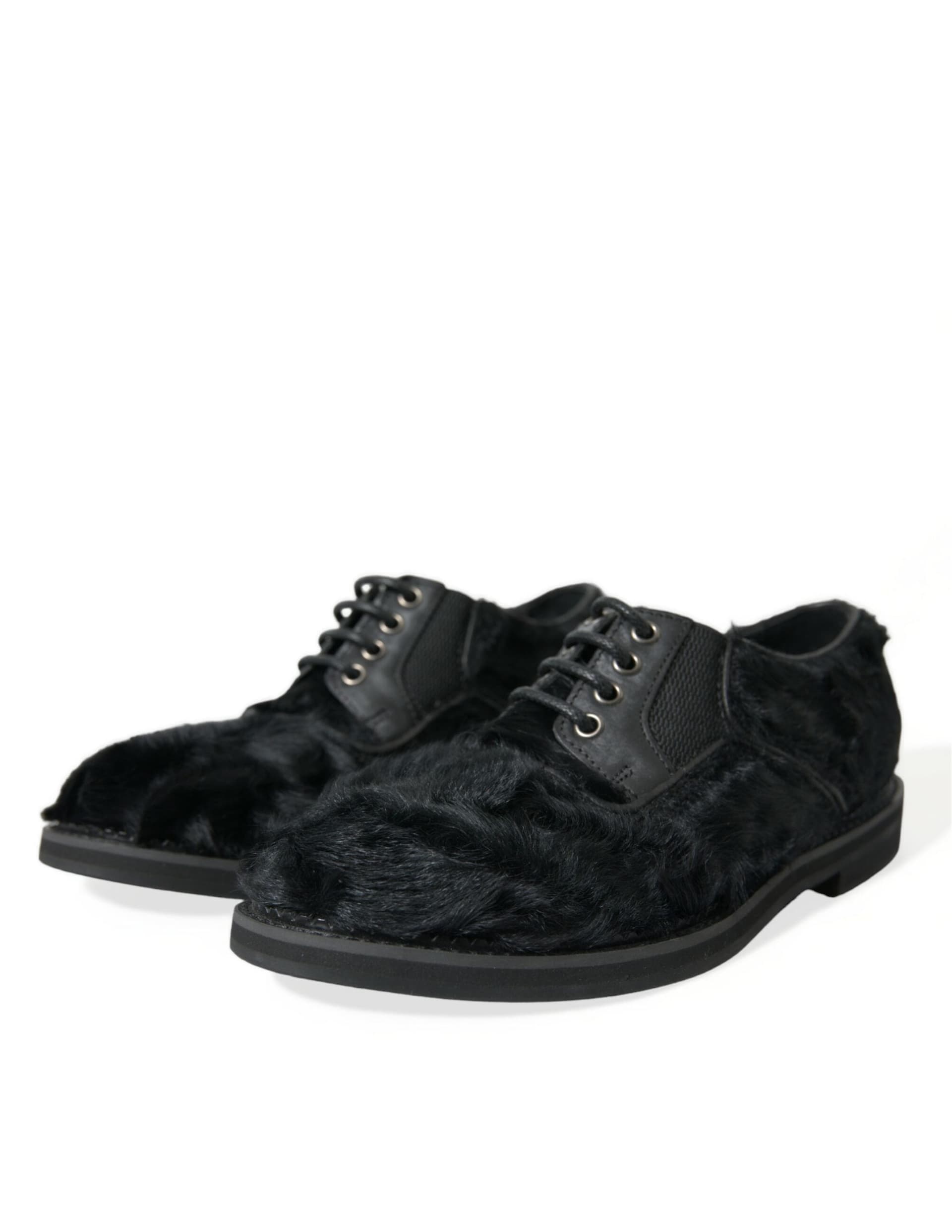 Dolce & Gabbana Black Fur Leather Lace Up Derby Dress Shoes - 2