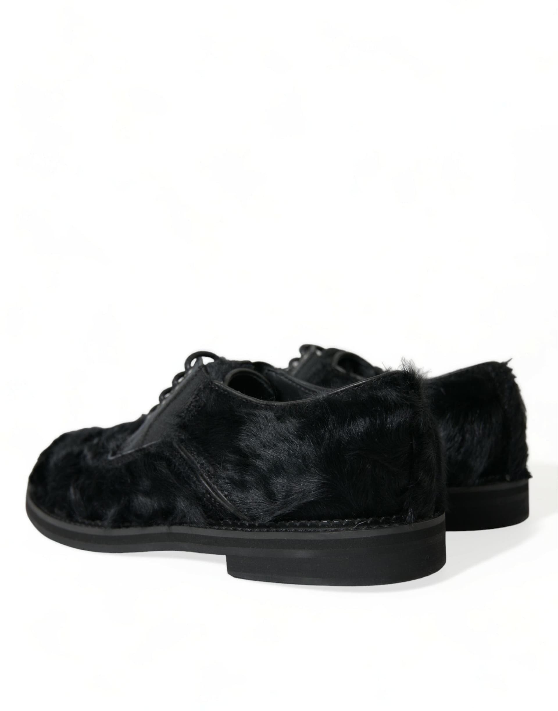 Dolce & Gabbana Black Fur Leather Lace Up Derby Dress Shoes - 3
