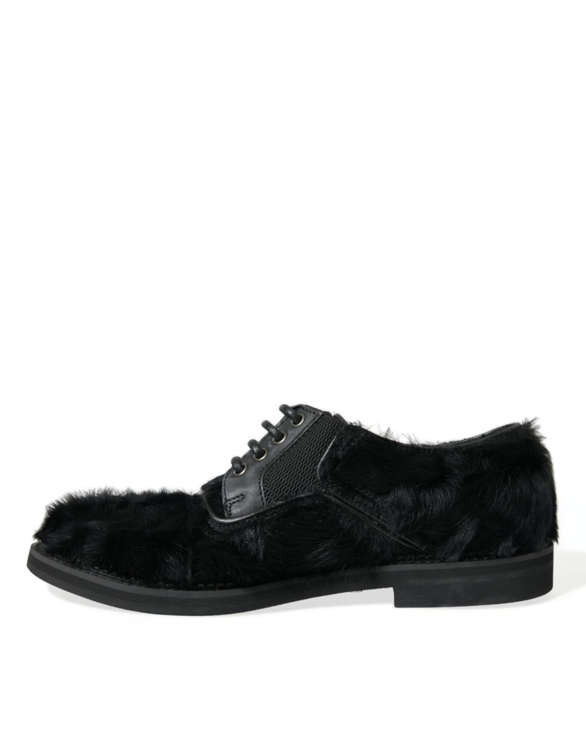 Dolce & Gabbana Black Fur Leather Lace Up Derby Dress Shoes - 4
