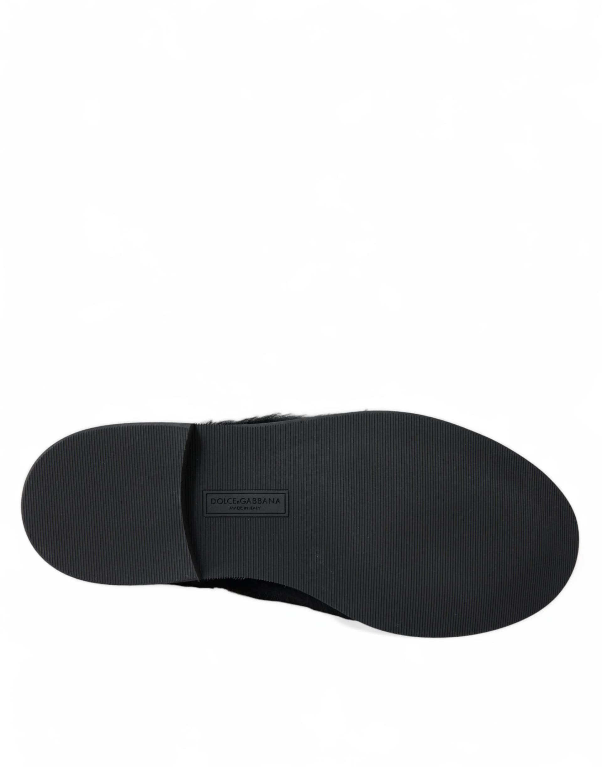 Dolce & Gabbana Black Fur Leather Lace Up Derby Dress Shoes - 6