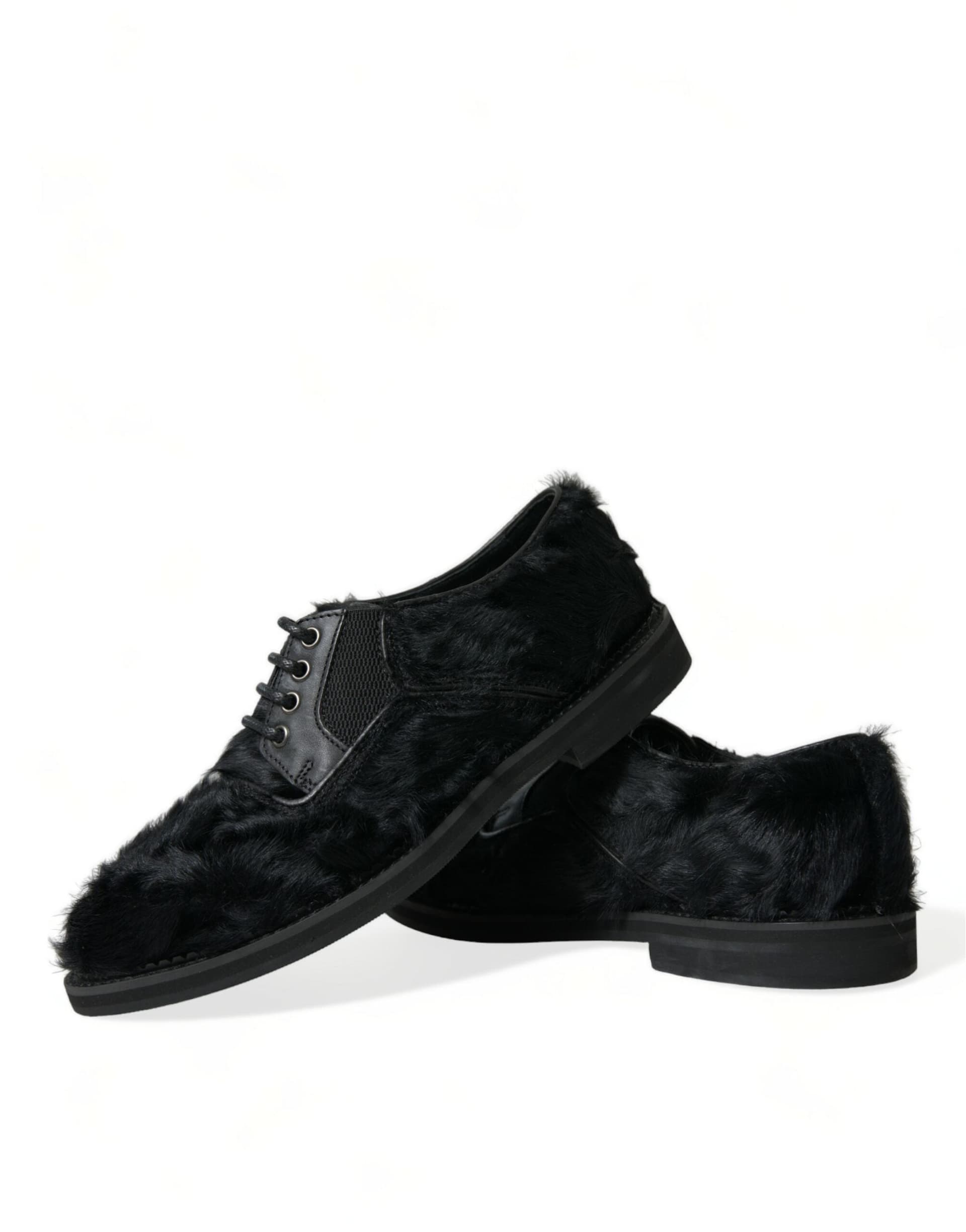 Dolce & Gabbana Black Fur Leather Lace Up Derby Dress Shoes - 7