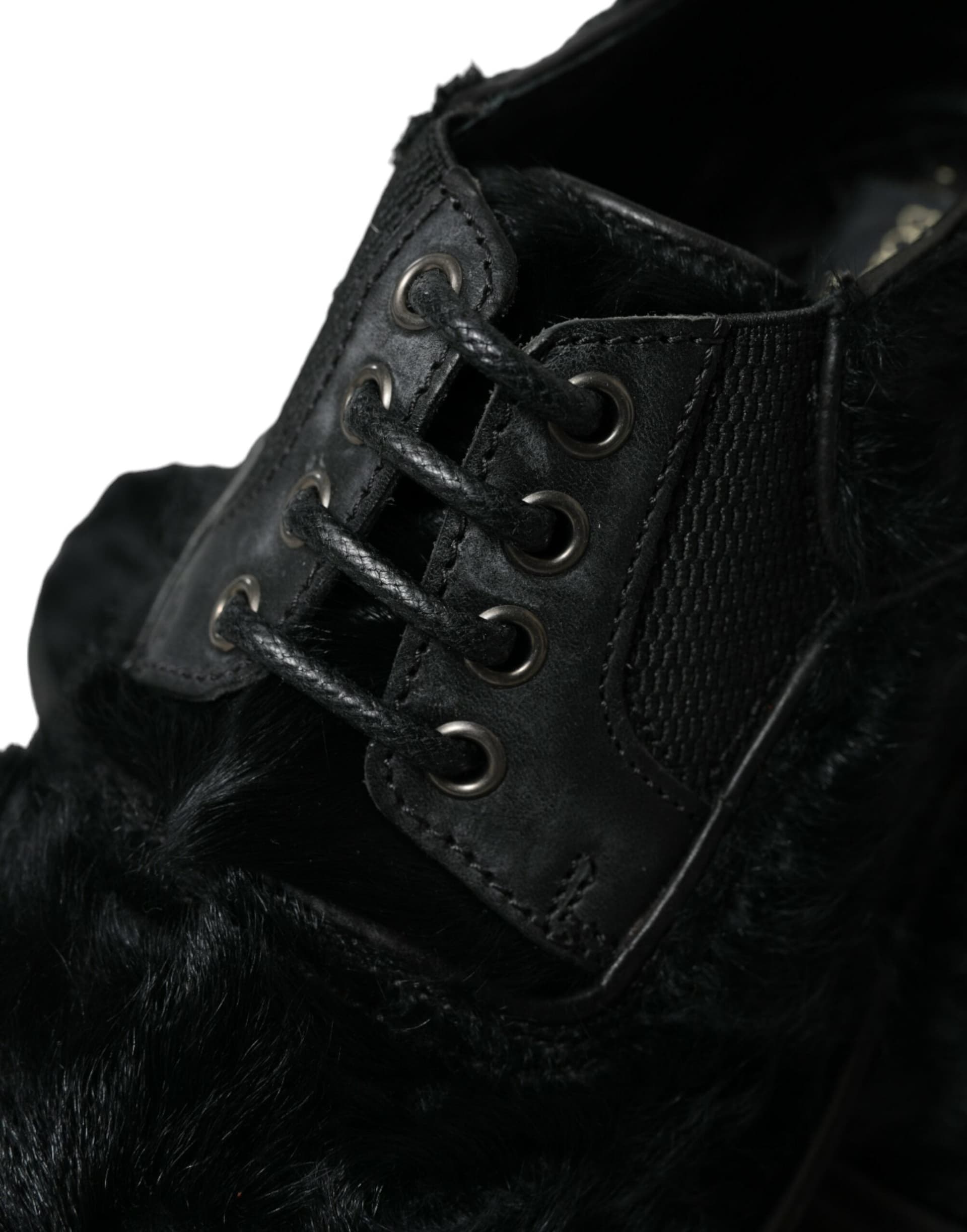 Dolce & Gabbana Black Fur Leather Lace Up Derby Dress Shoes - 8