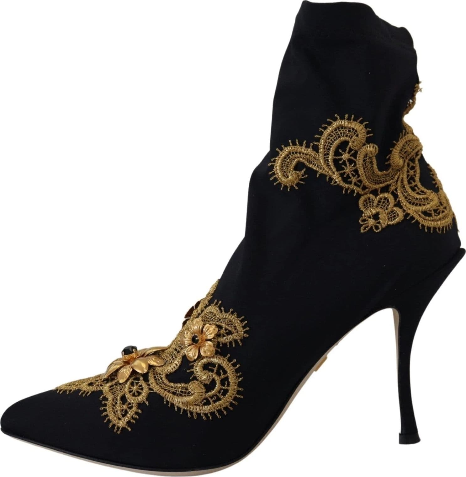 Dolce & Gabbana Black Gold Embroidery Crystal Boots Shoes - 2