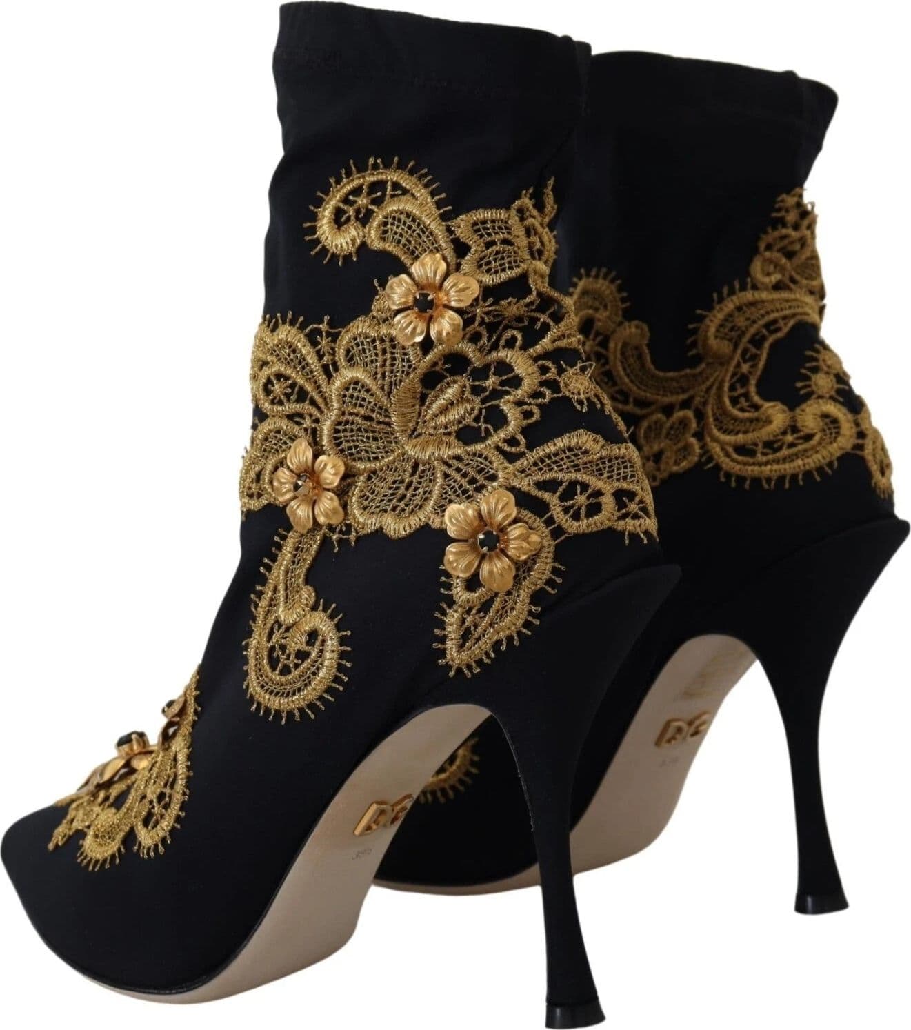 Dolce & Gabbana Black Gold Embroidery Crystal Boots Shoes - 3