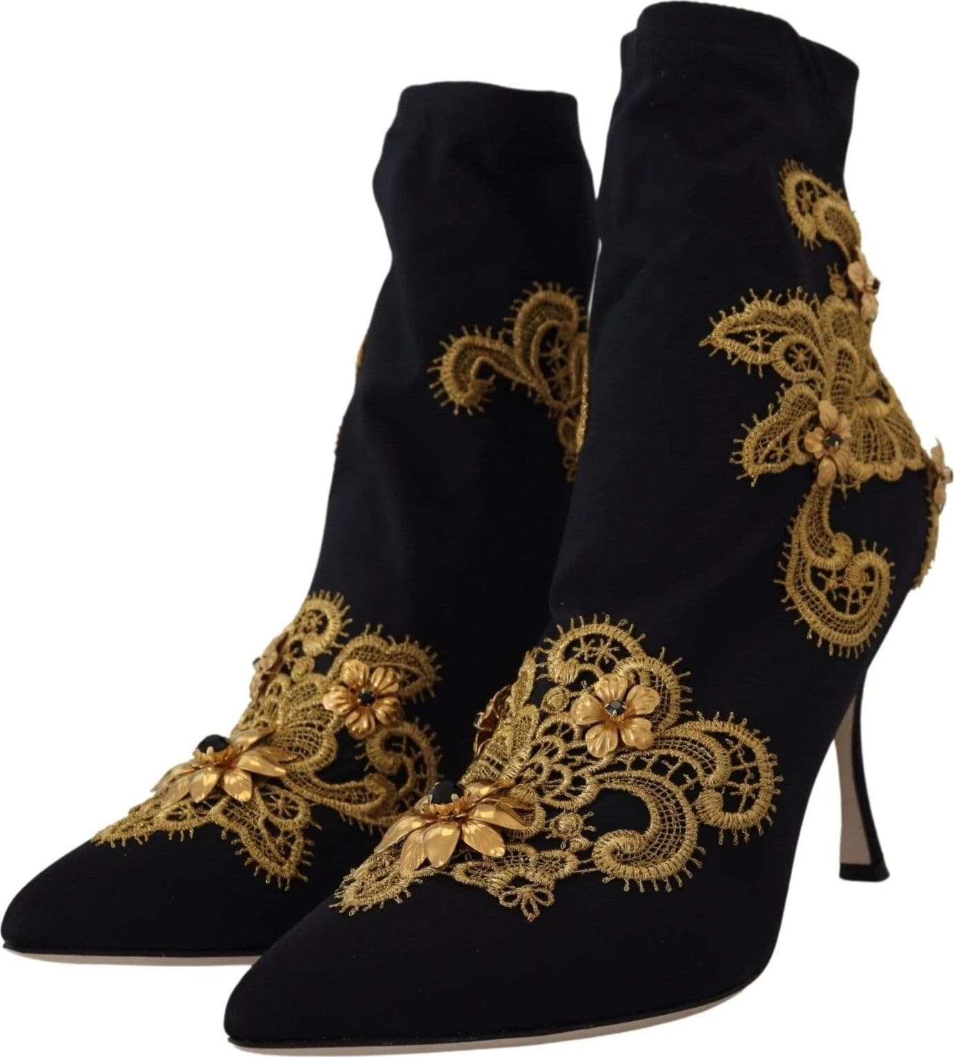 Dolce & Gabbana Black Gold Embroidery Crystal Boots Shoes - 4