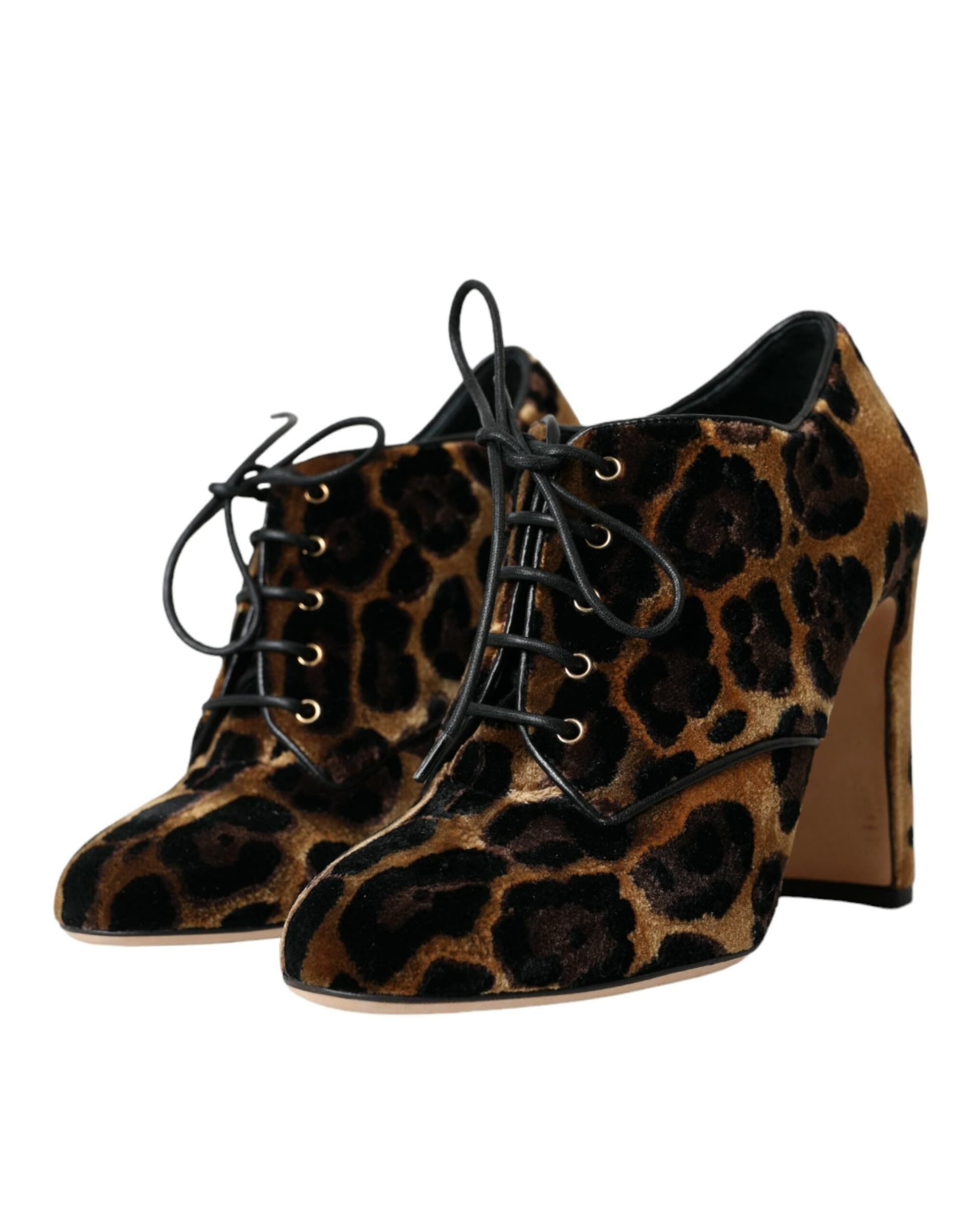 Dolce & Gabbana Brown Leopard Hair Lace Up Booties Shoes - 2