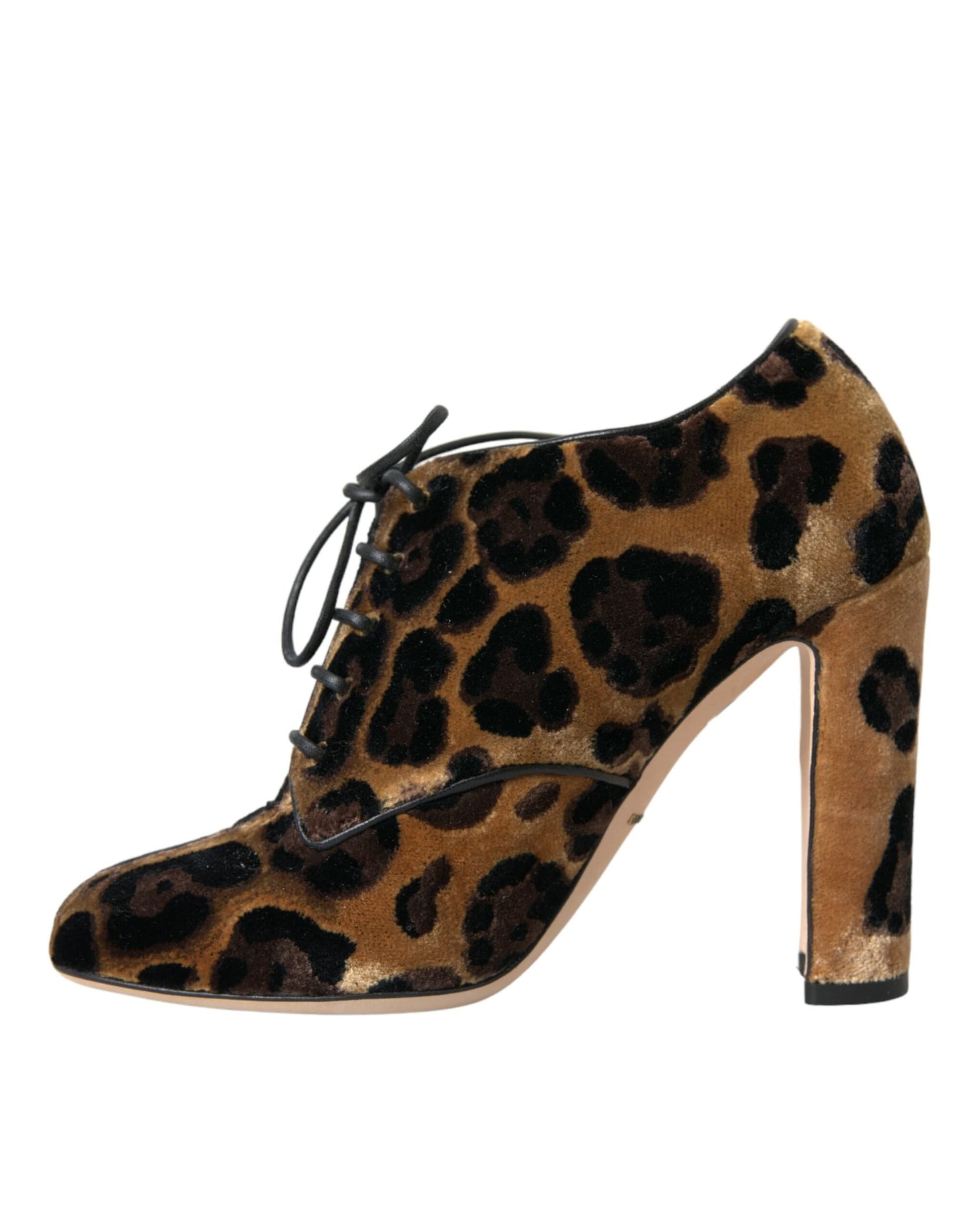 Dolce & Gabbana Brown Leopard Hair Lace Up Booties Shoes - 4