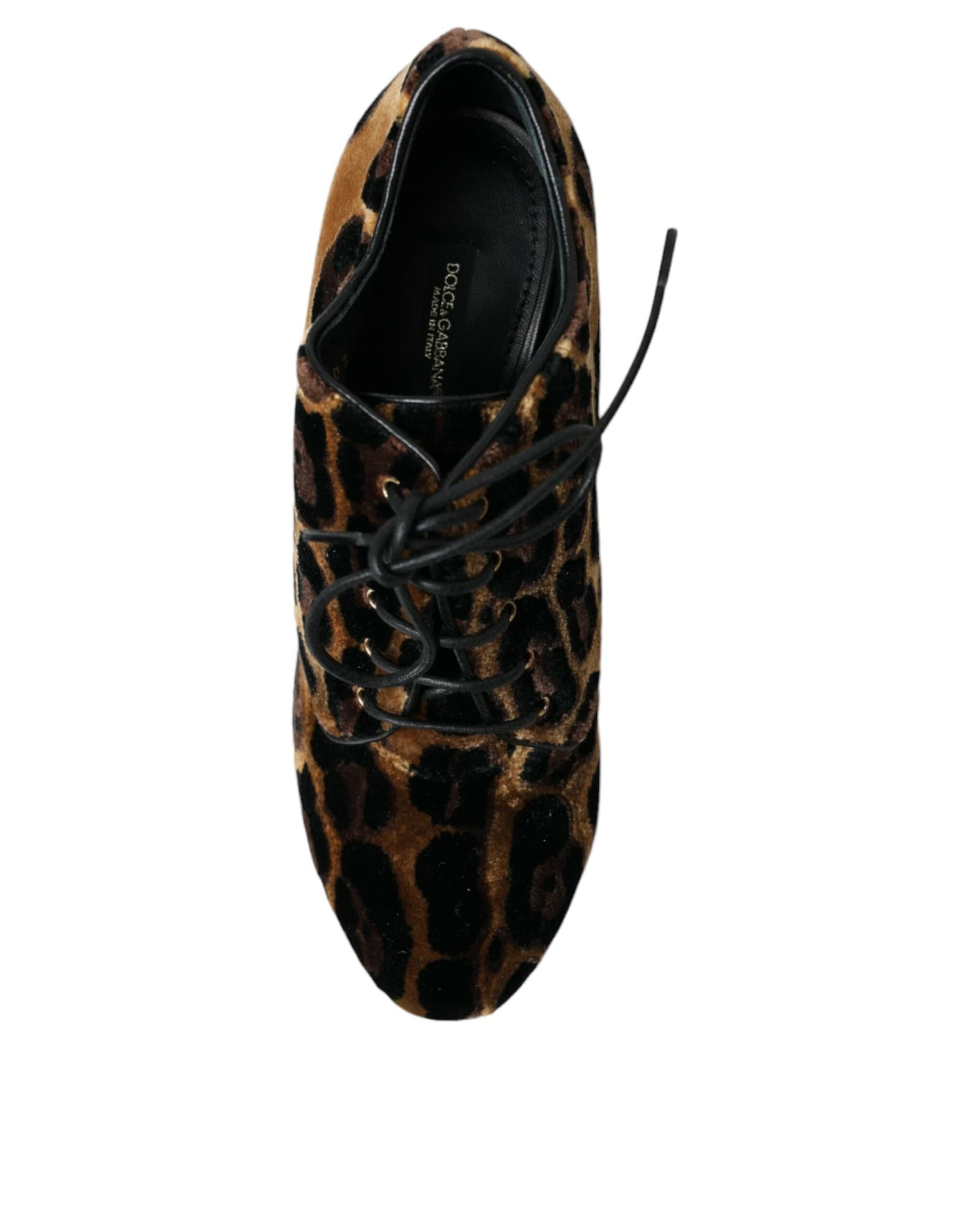Dolce & Gabbana Brown Leopard Hair Lace Up Booties Shoes - 8