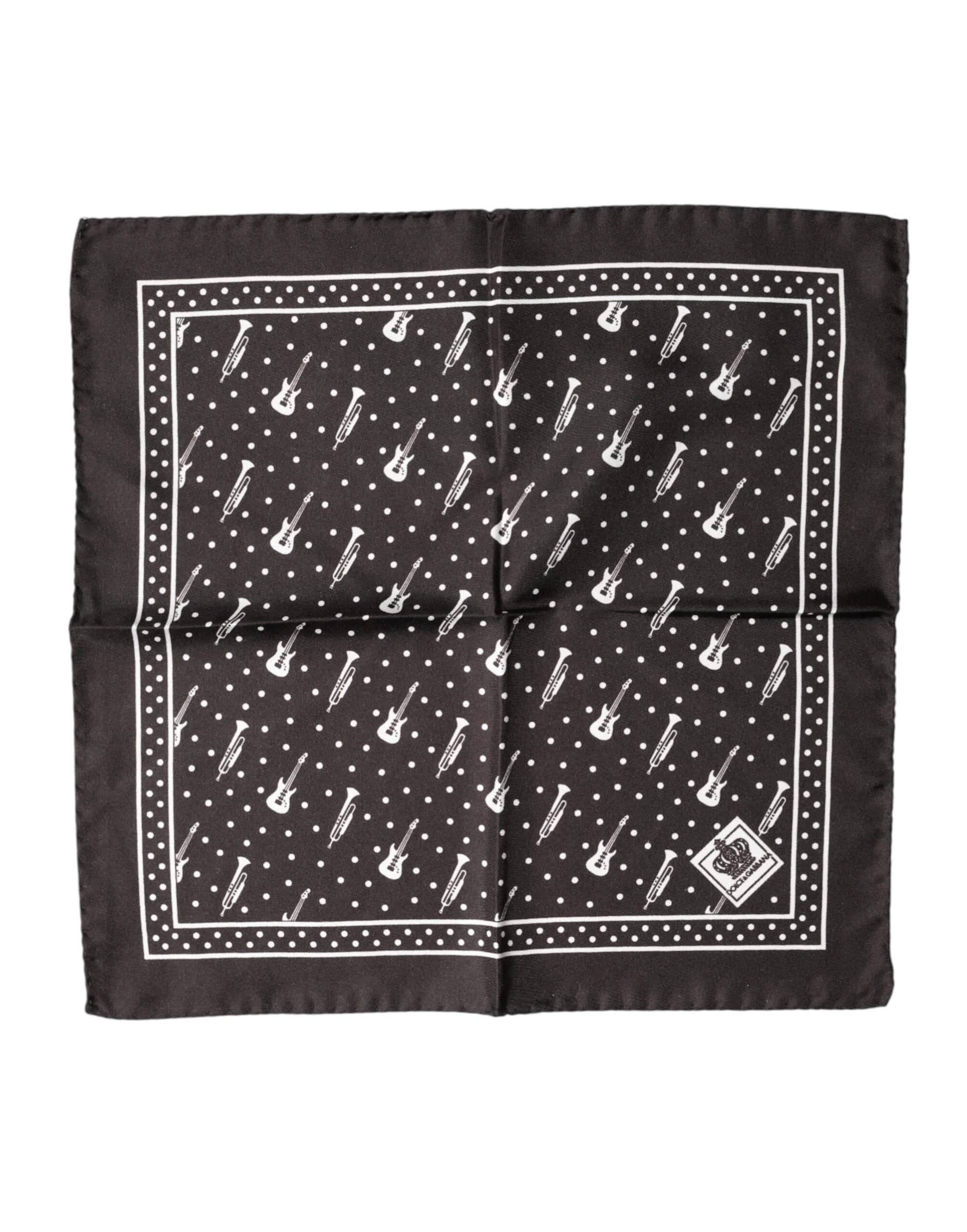Dolce & Gabbana Black Guitar Trumpet Men Handkerchief Scarf - 2