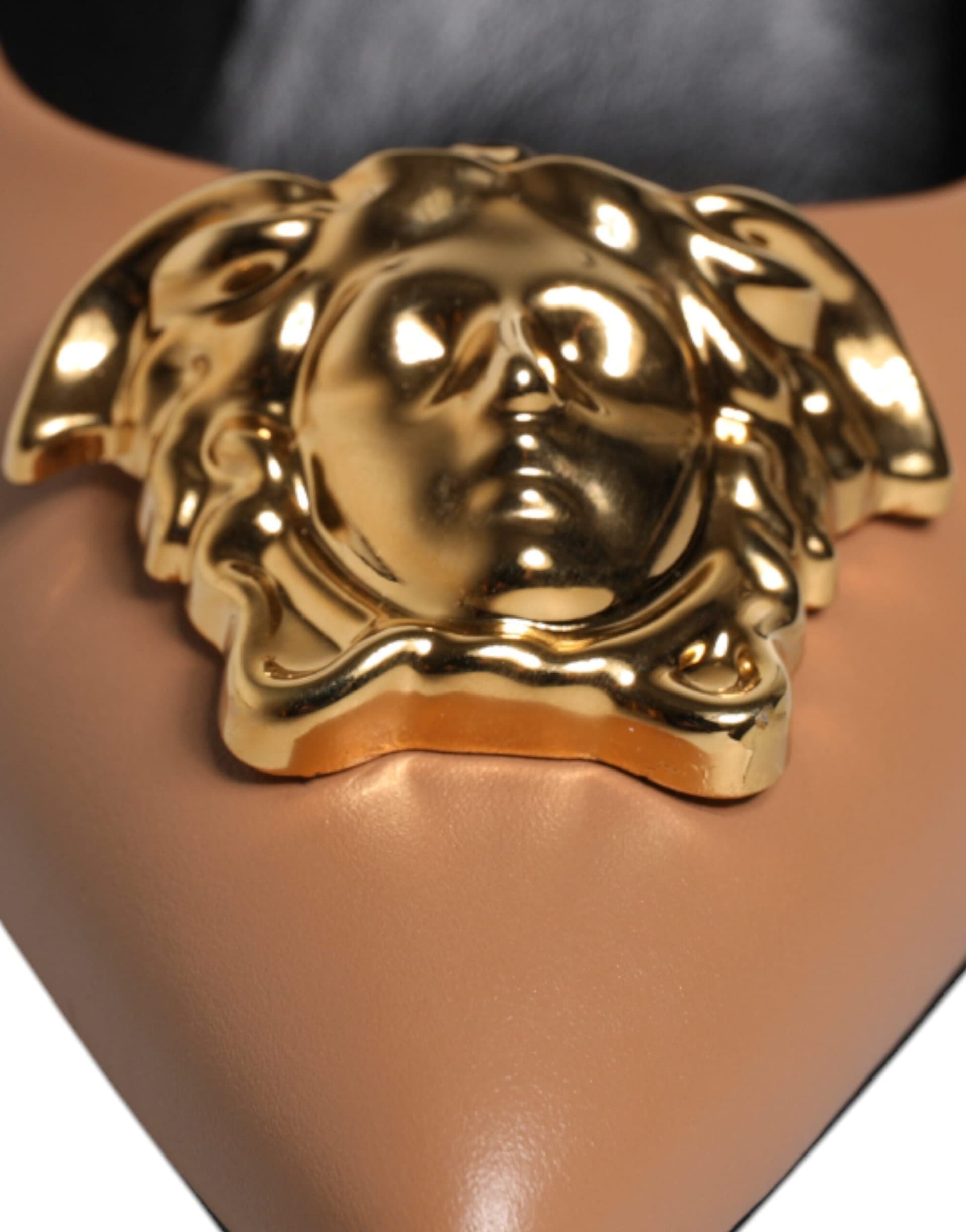Versace Brown Leather Logo Plaque High Heels Pumps Shoes - 5