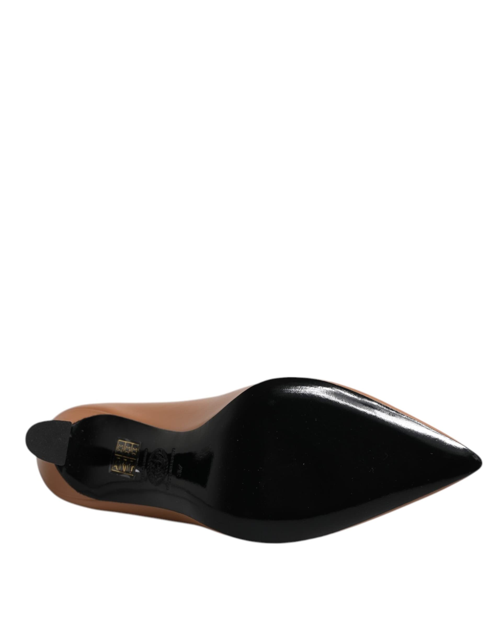 Versace Brown Leather Logo Plaque High Heels Pumps Shoes - 6