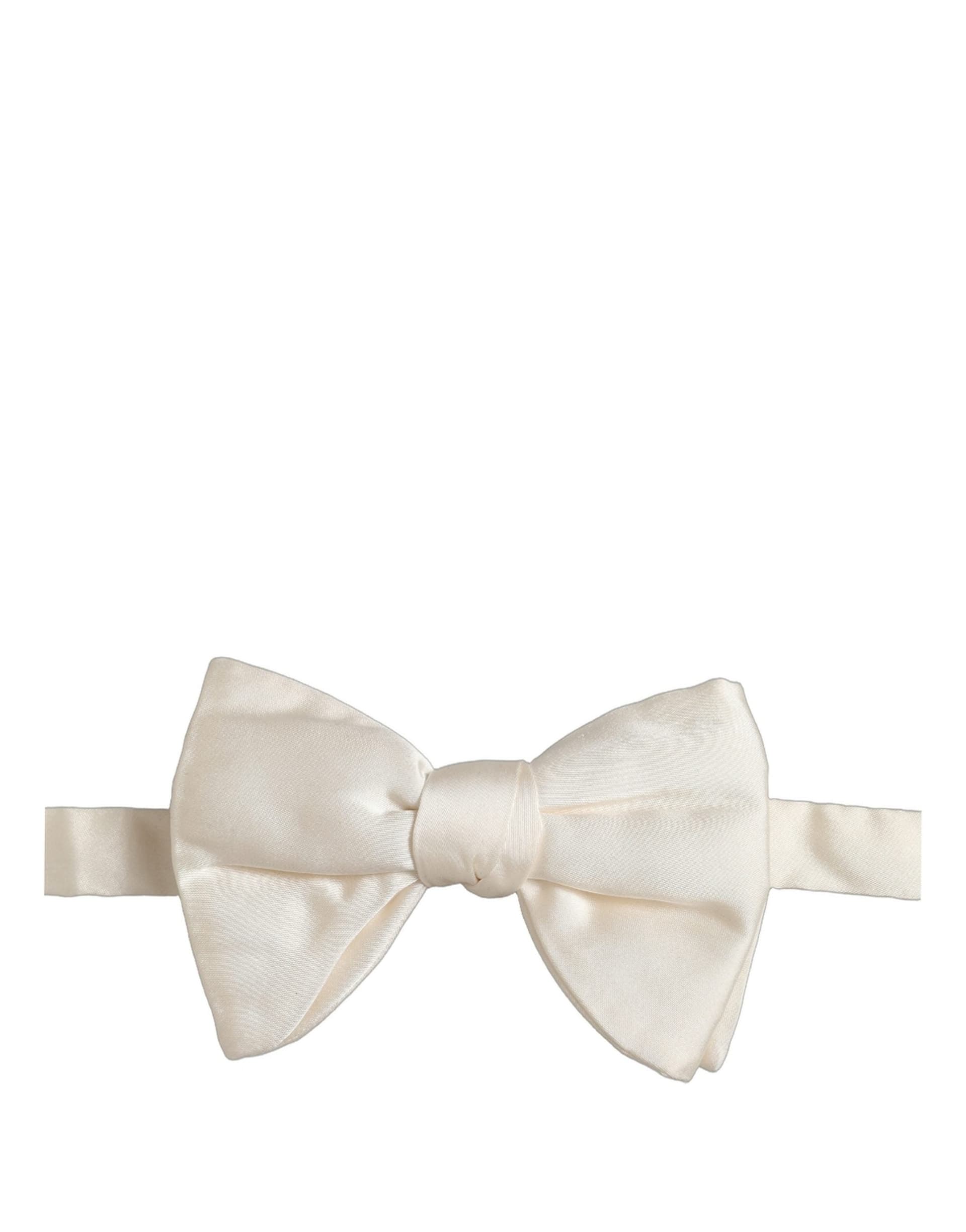 Dolce & Gabbana Men White 100% Silk Adjustable Neck Papillon Bow Tie - 2