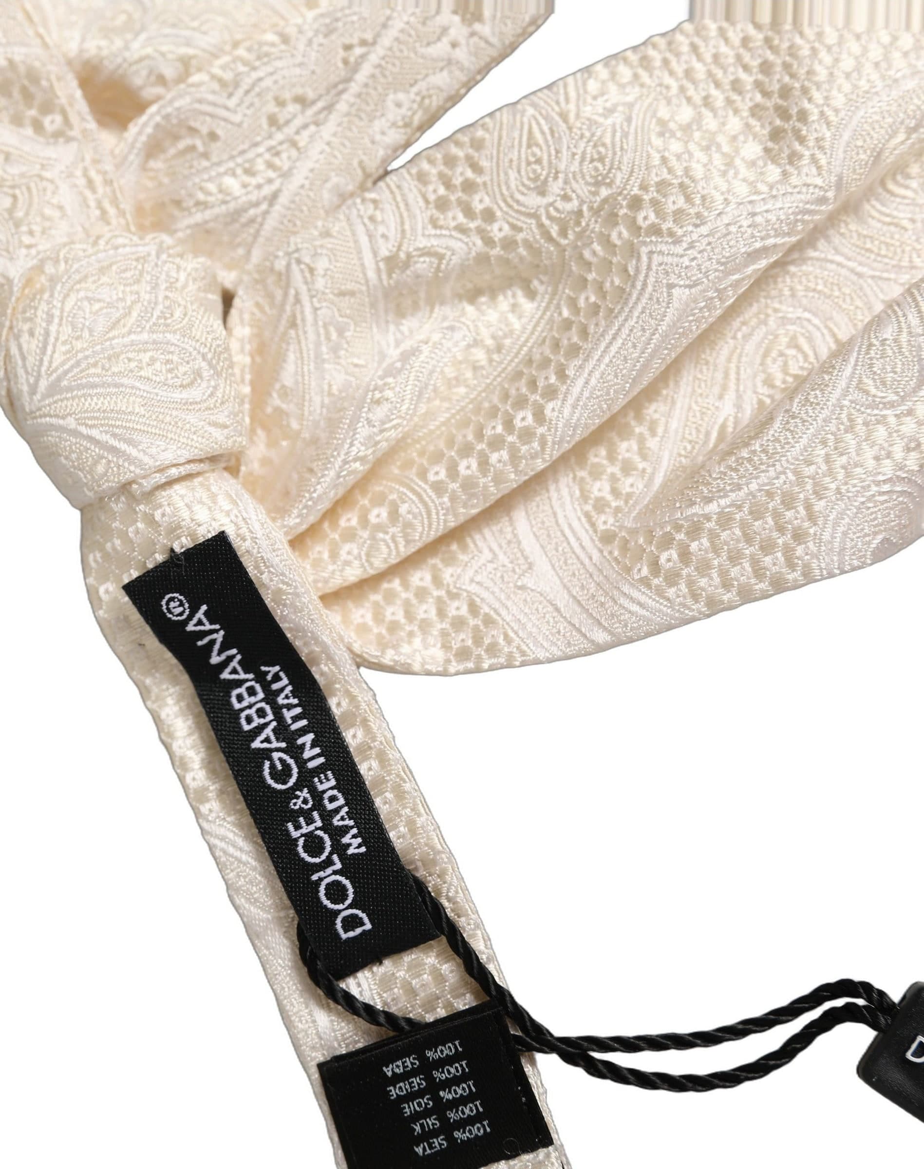 Dolce & Gabbana Men Ivory Paisley SIlk Adjustable Neck Papillon Bow Tie - 2