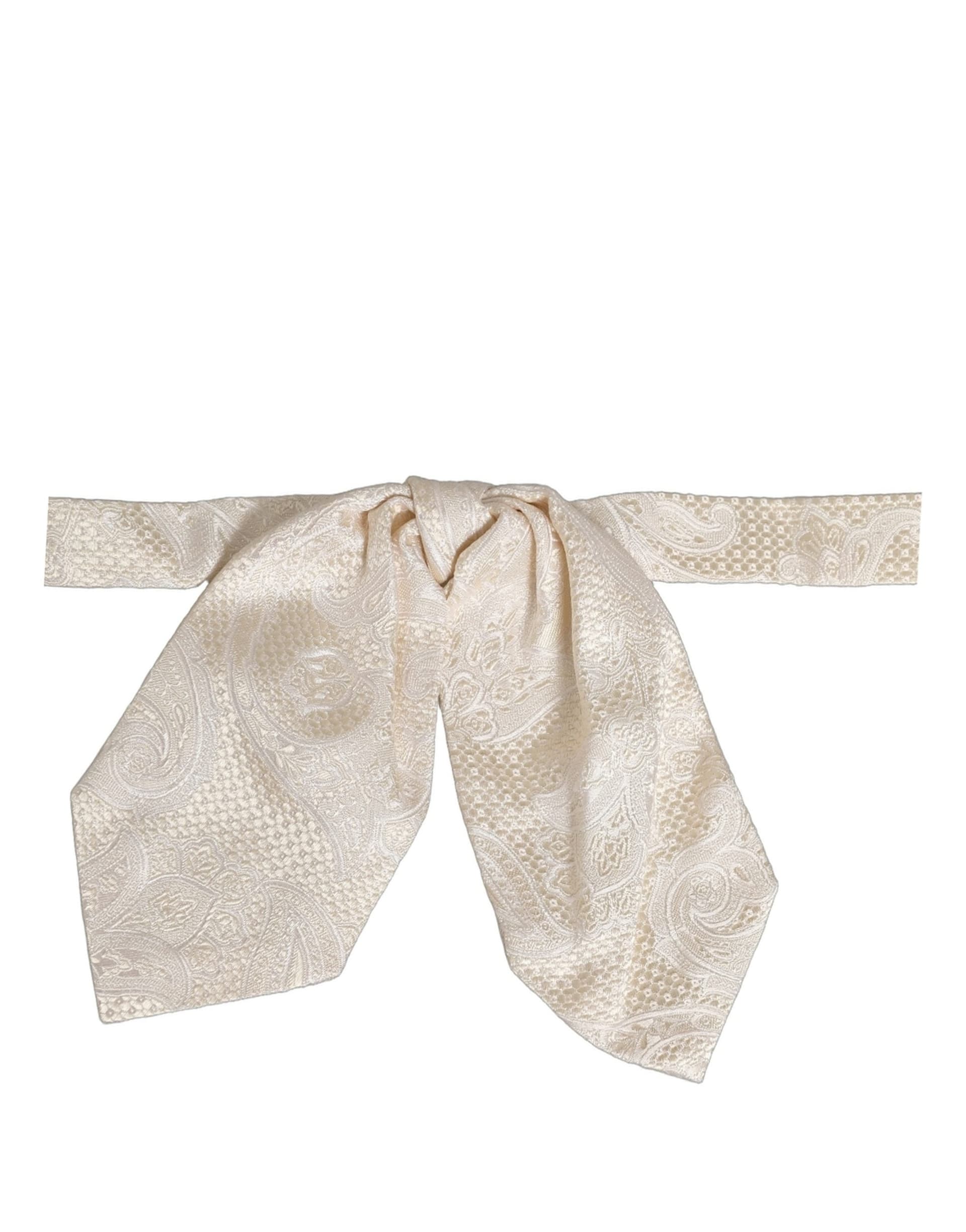 Dolce & Gabbana Men Ivory Paisley SIlk Adjustable Neck Papillon Bow Tie - 4