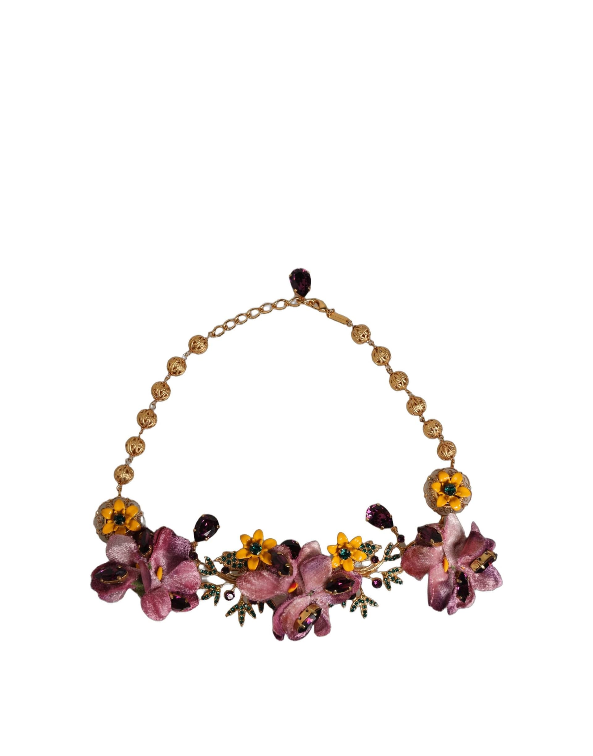 Dolce & Gabbana Gold Brass Mix Fiori Flowers Crystal Chain Necklace - 2