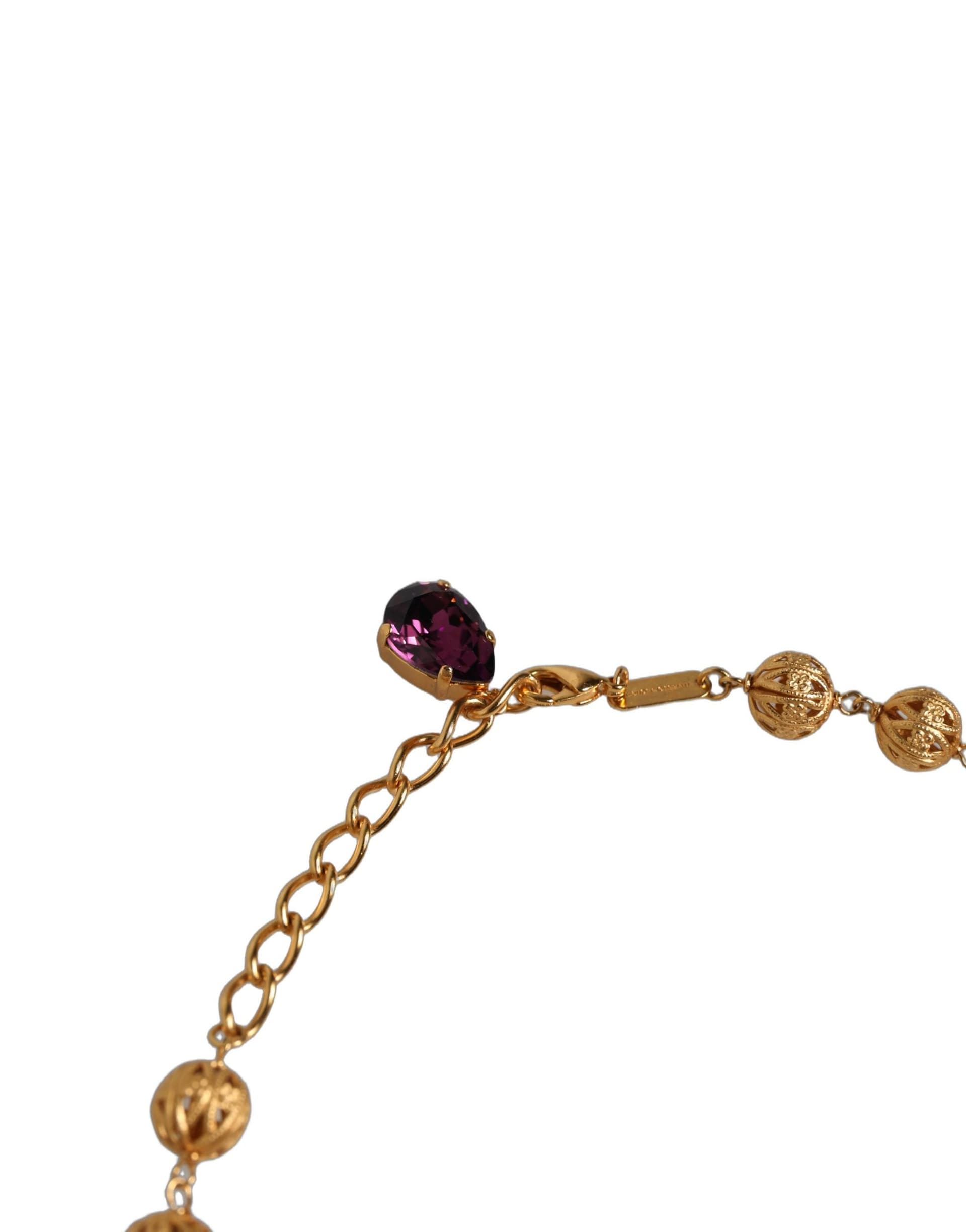 Dolce & Gabbana Gold Brass Mix Fiori Flowers Crystal Chain Necklace - 6