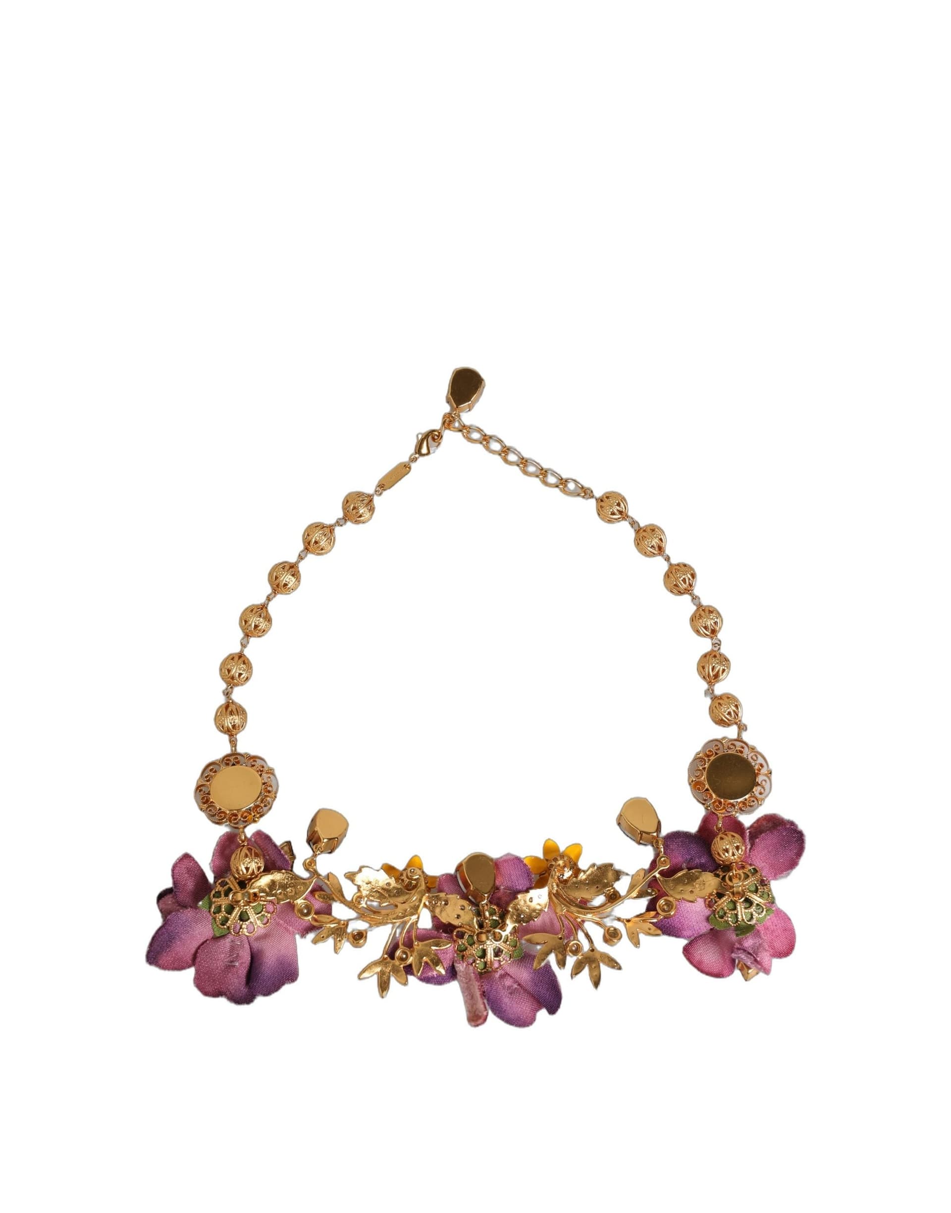 Dolce & Gabbana Gold Brass Mix Fiori Flowers Crystal Chain Necklace - 7