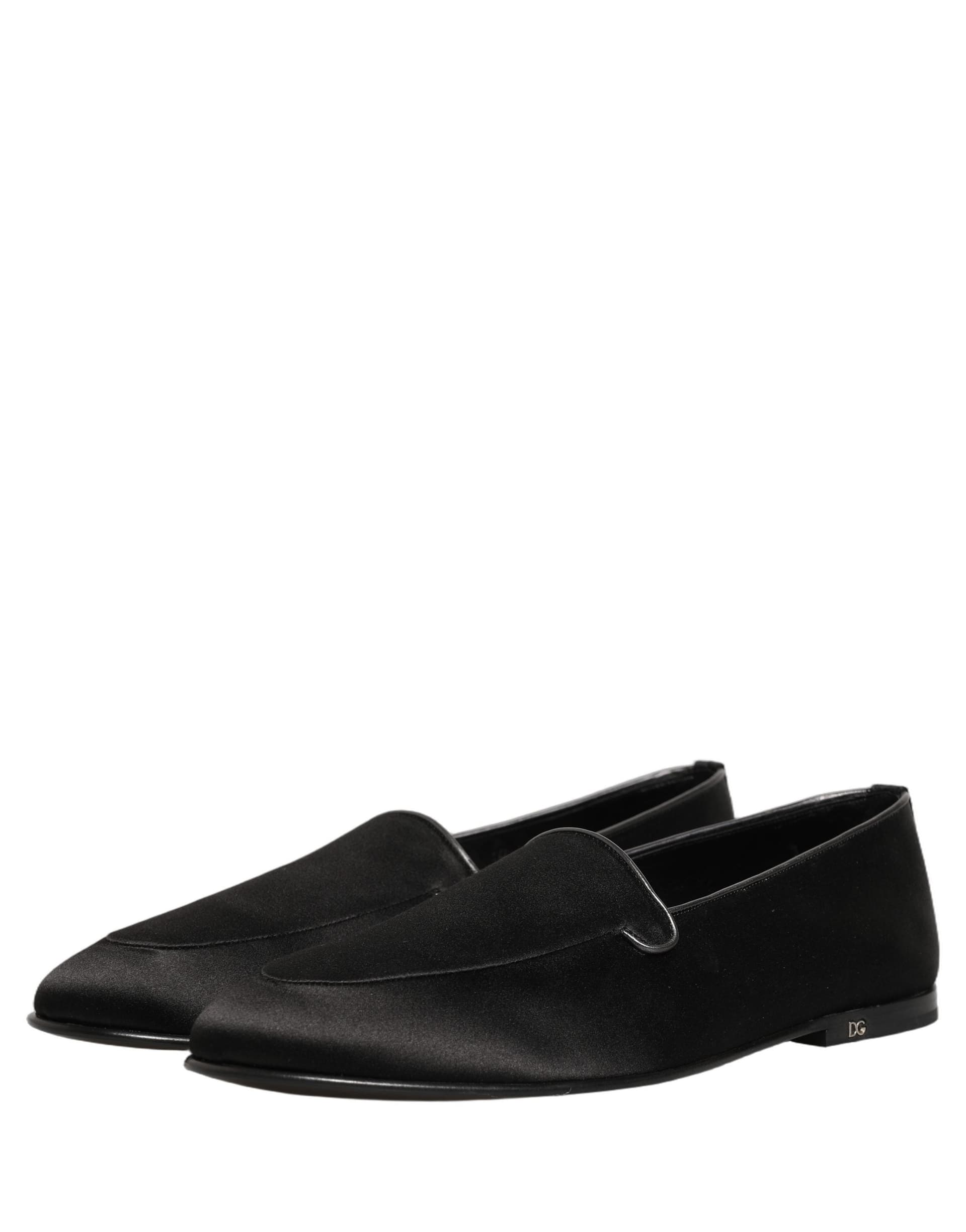 Dolce & Gabbana Black Satin Logo Slip On Flats Loafers Shoes - 4